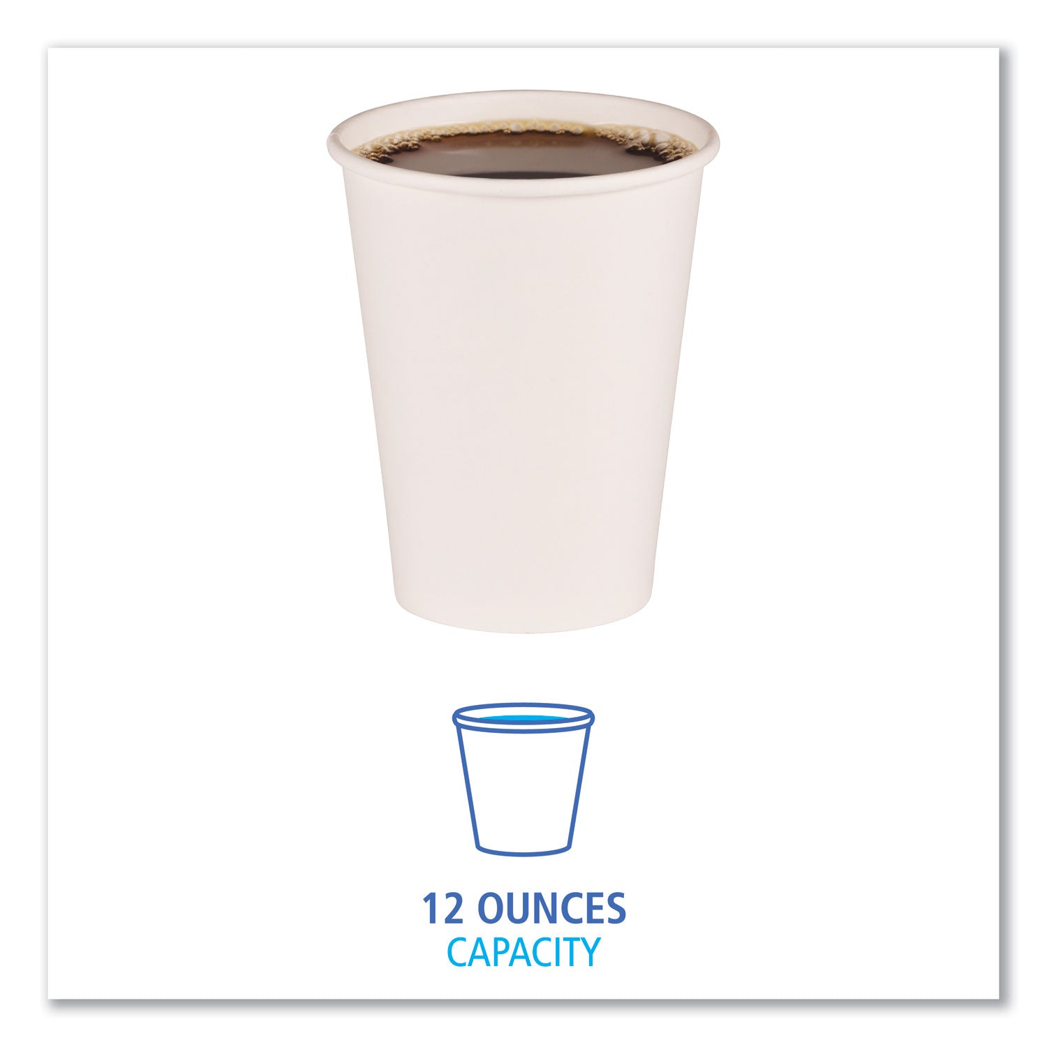 Paper Hot Cups, 12 oz, White, 50/Sleeve, 20 Sleeves/Carton