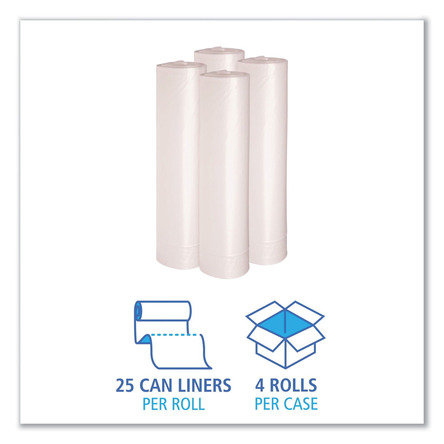 Recycled Low-Density Polyethylene Can Liners, 56 gal, 1.4 mil, 43" x 47", Clear, Perforated, 10 Bags/Roll, 10 Rolls/Carton