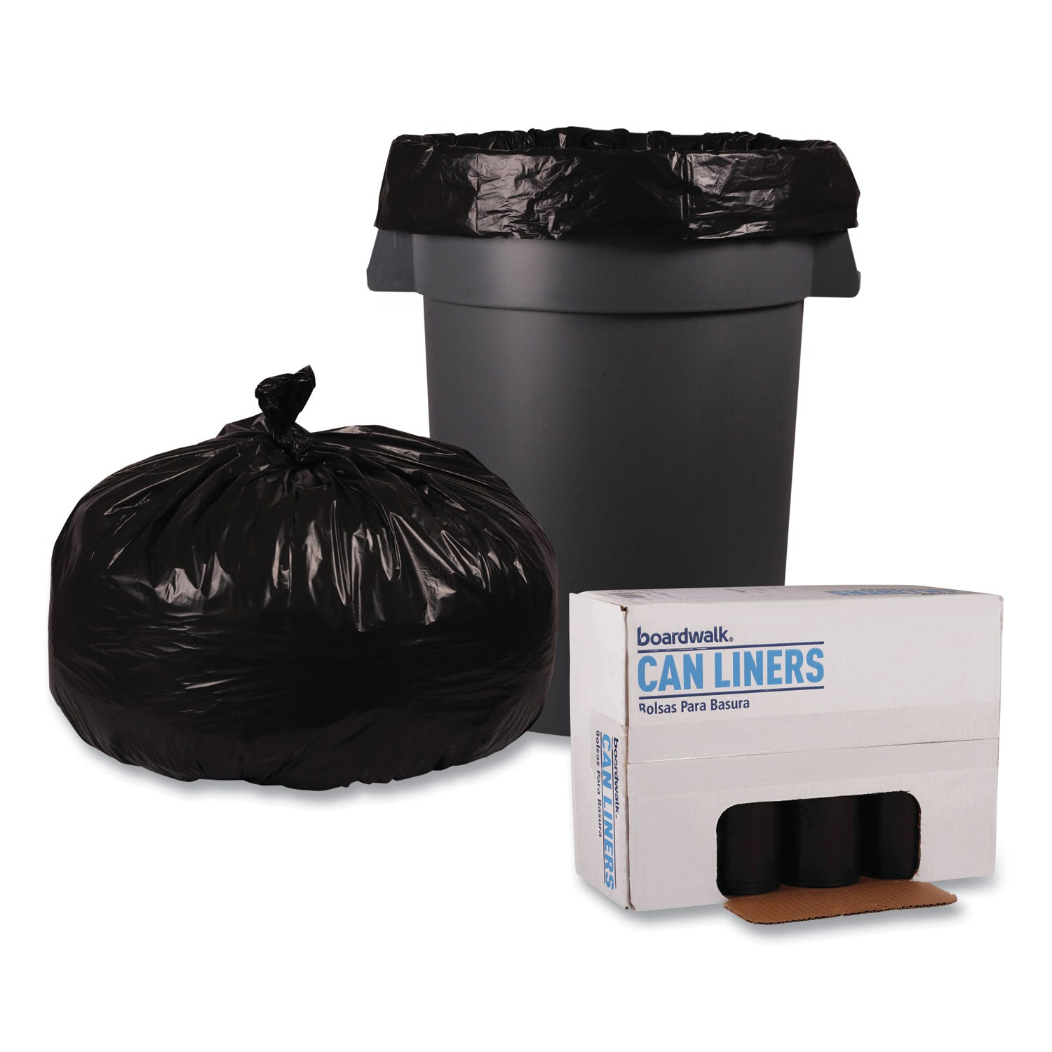 Recycled Low-Density Polyethylene Can Liners, 56 gal, 1.6 mil, 43" x 47", Black, Perforated, 20 Bags/Roll, 5 Rolls/Carton
