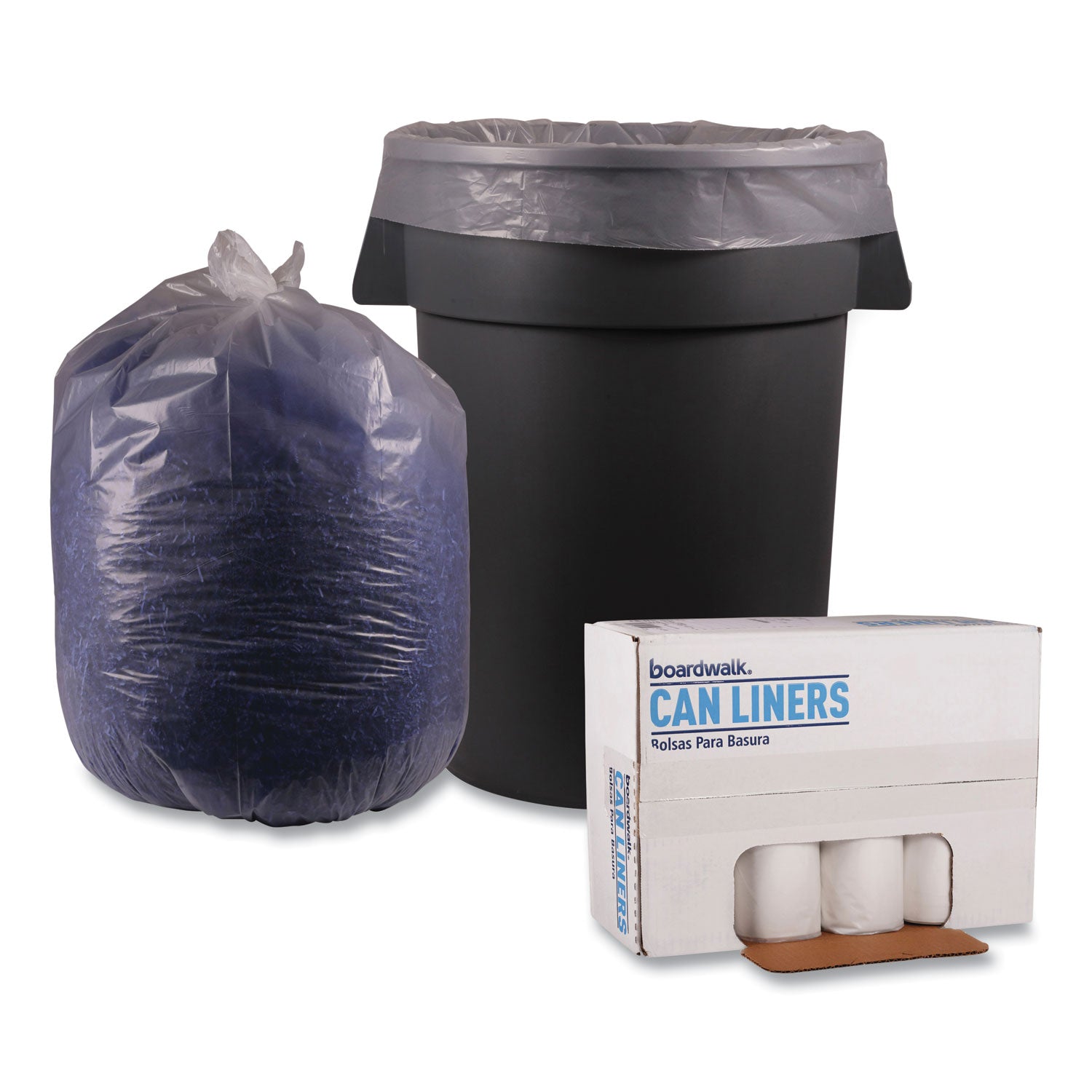 Recycled Low-Density Polyethylene Can Liners, 60 gal, 1.4 mil, 38" x 58", Clear, Perforated, 10 Bags/Roll, 10 Rolls/Carton