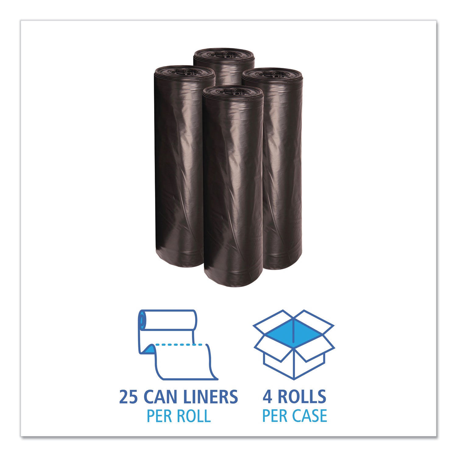 Recycled Low-Density Polyethylene Can Liners, 56 gal, 1.6 mil, 43" x 47", Black, Perforated, 20 Bags/Roll, 5 Rolls/Carton