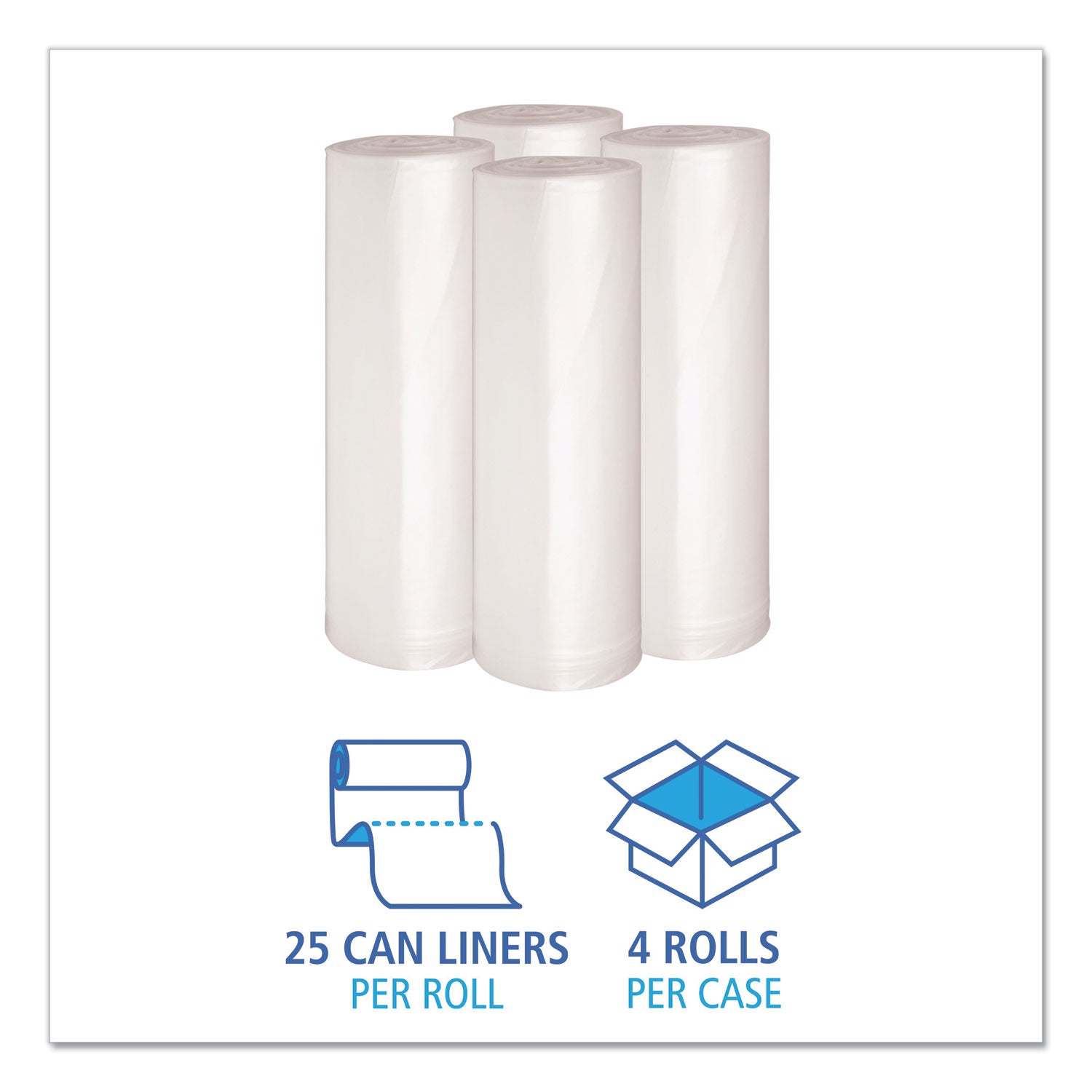 Recycled Low-Density Polyethylene Can Liners, 45 gal, 1.4 mil, 40" x 46", Clear, Perforated, 10 Bags/Roll, 10 Rolls/Carton