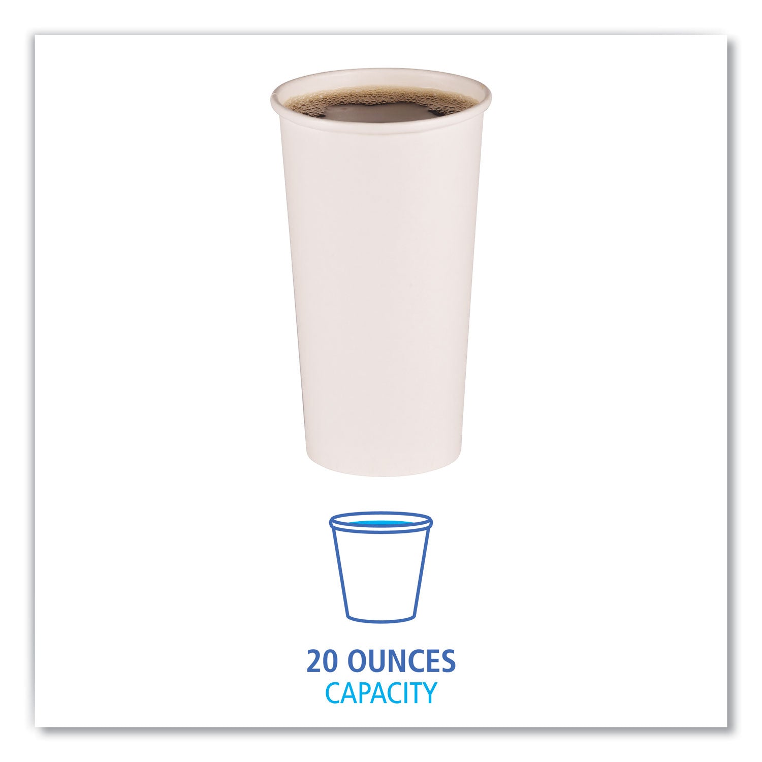 Paper Hot Cups, 20 oz, White, 50/Sleeve, 12 Sleeves/Carton