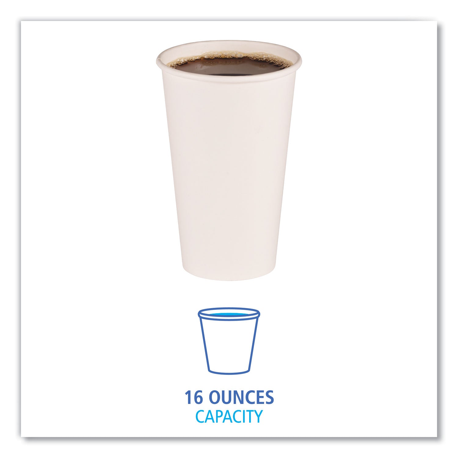 Paper Hot Cups, 16 oz, White, 50/Sleeve, 20 Sleeves/Carton