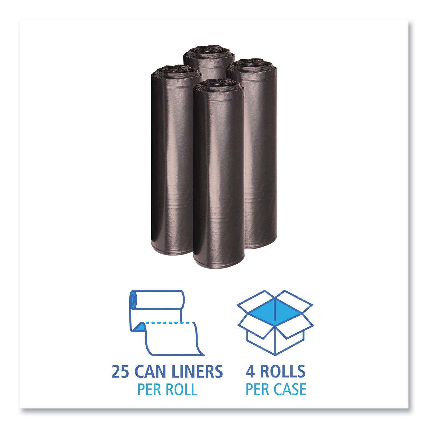 Recycled Low-Density Polyethylene Can Liners, 33 gal, 1.2 mil, 33" x 39", Black, Perforated, 10 Bags/Roll, 10 Rolls/Carton