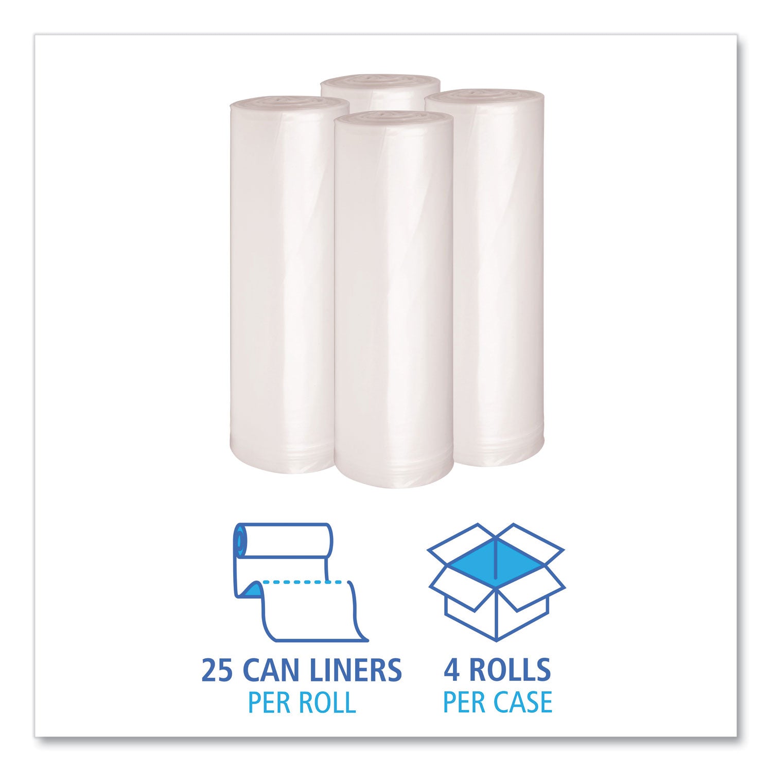 Recycled Low-Density Polyethylene Can Liners, 60 gal, 1.4 mil, 38" x 58", Clear, Perforated, 10 Bags/Roll, 10 Rolls/Carton