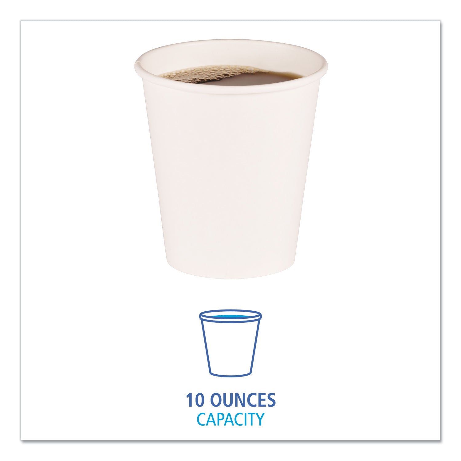 Paper Hot Cups, 10 oz, White, 50/Sleeve, 20 Sleeves/Carton