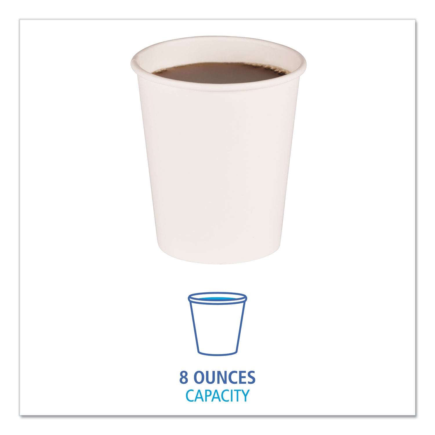 Paper Hot Cups, 8 oz, White, 50/Sleeve, 20 Sleeves/Carton