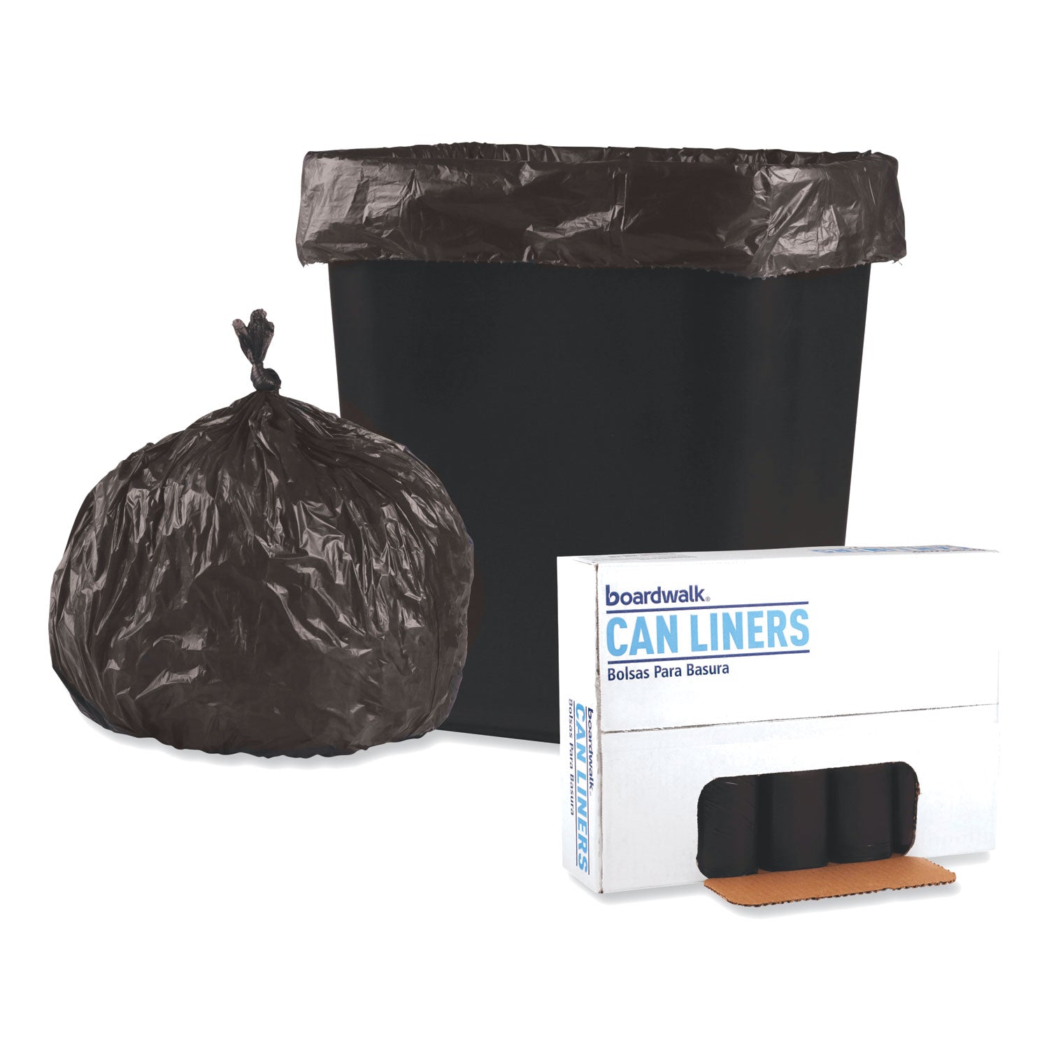 Low-Density Waste Can Liners, 16 gal, 0.35 mil, 24" x 32", Black, Perforated Roll, 50 Bags/Roll, 10 Rolls/Carton