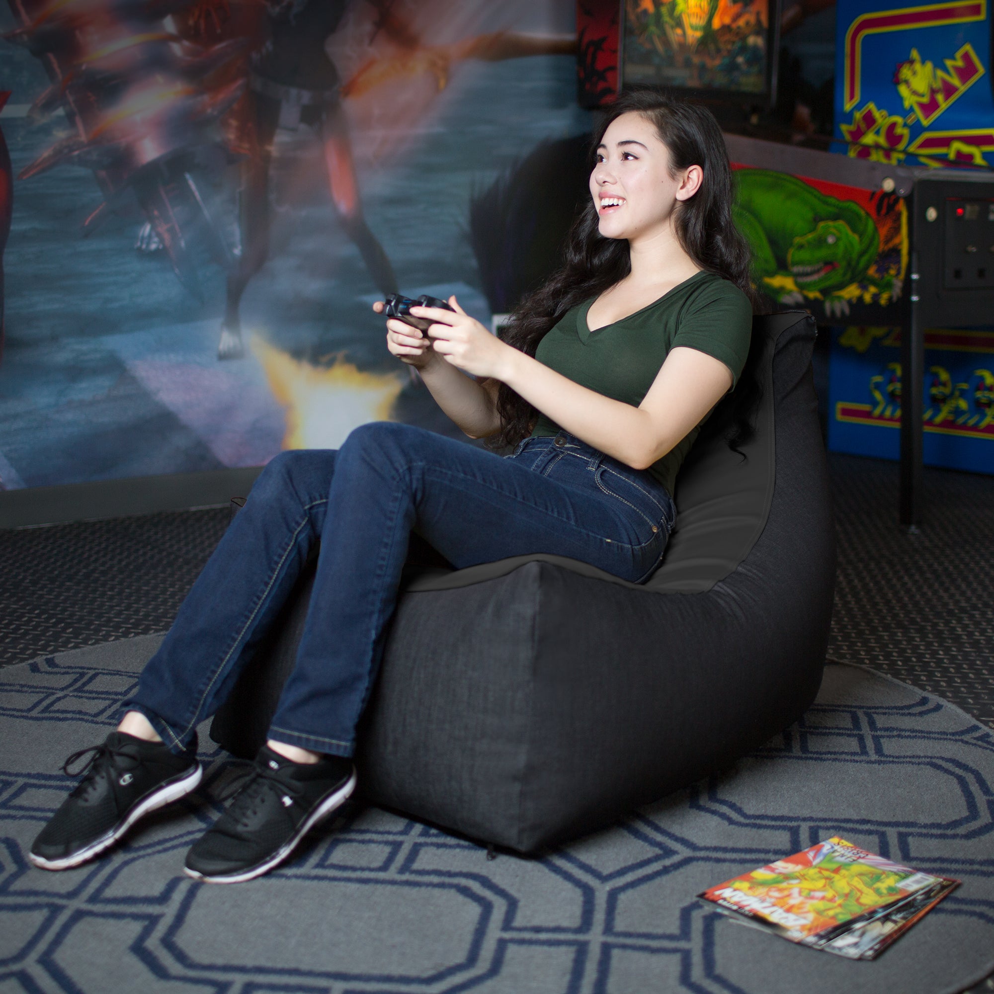 Jaxx Pixel Gamer Chair - Game Room / Home Theater Bean Bag Chair, Black