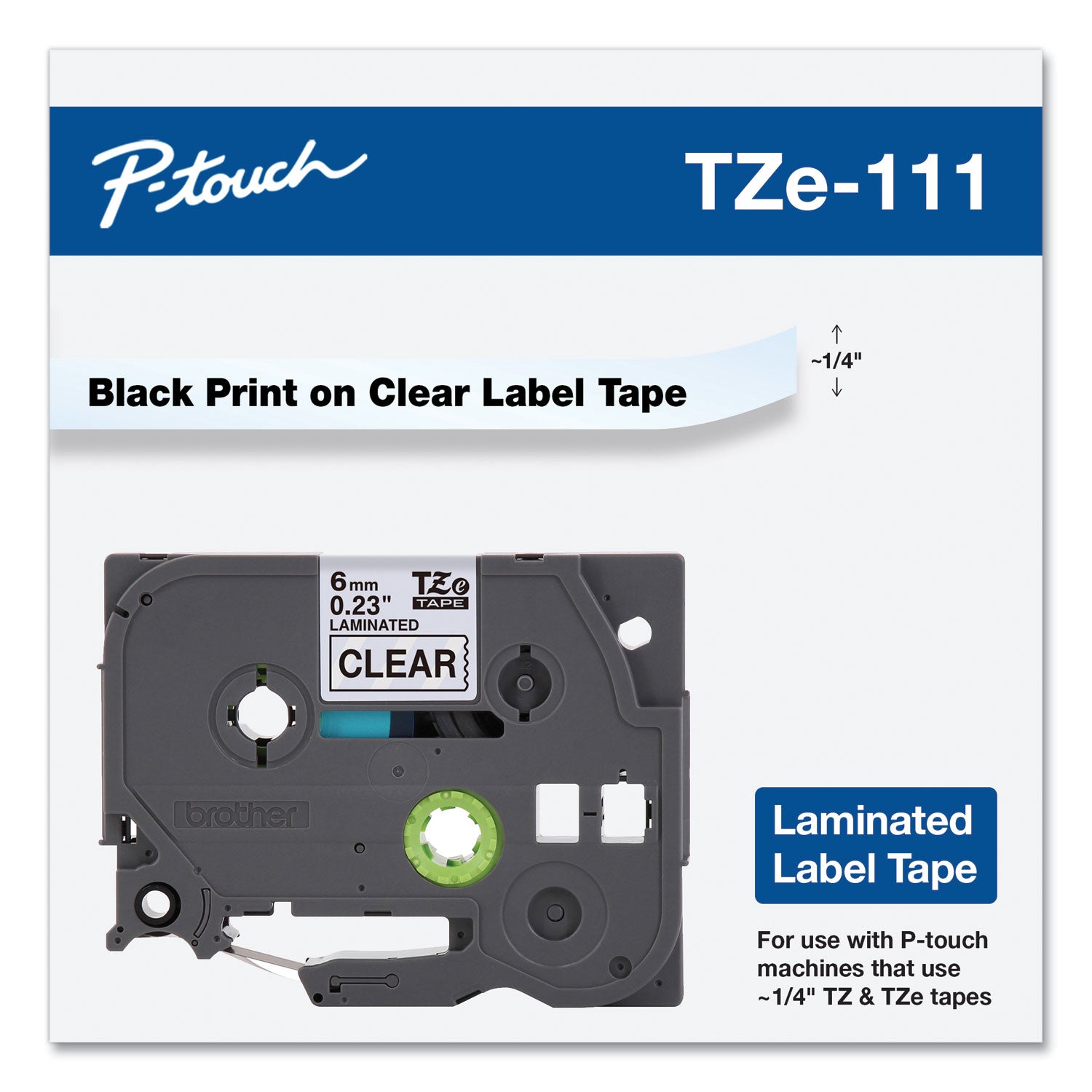 Tze Standard Adhesive Laminated Labeling Tape, 0.23" X 26.2 Ft, Black On Clear