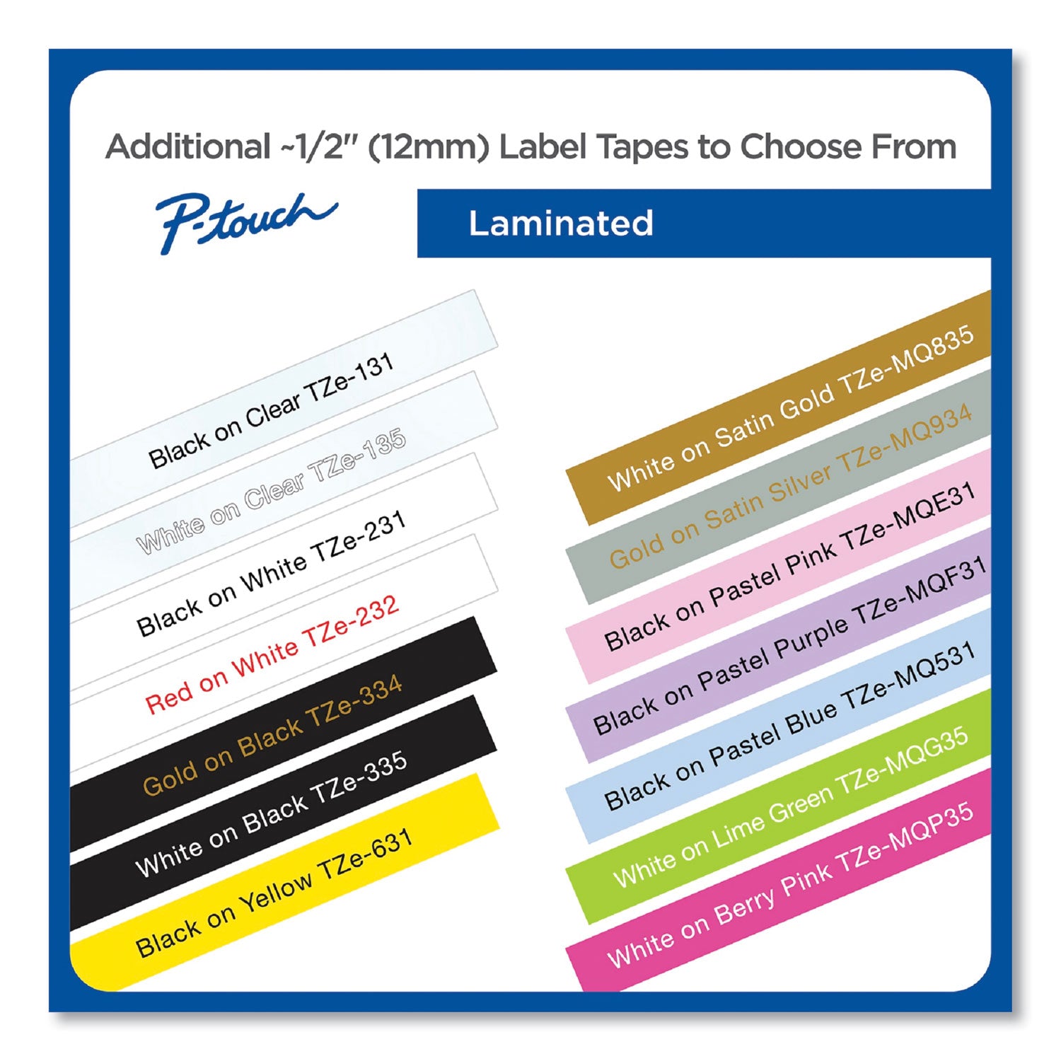 Tze Standard Adhesive Laminated Labeling Tape, 0.47" X 26.2 Ft, White On Clear