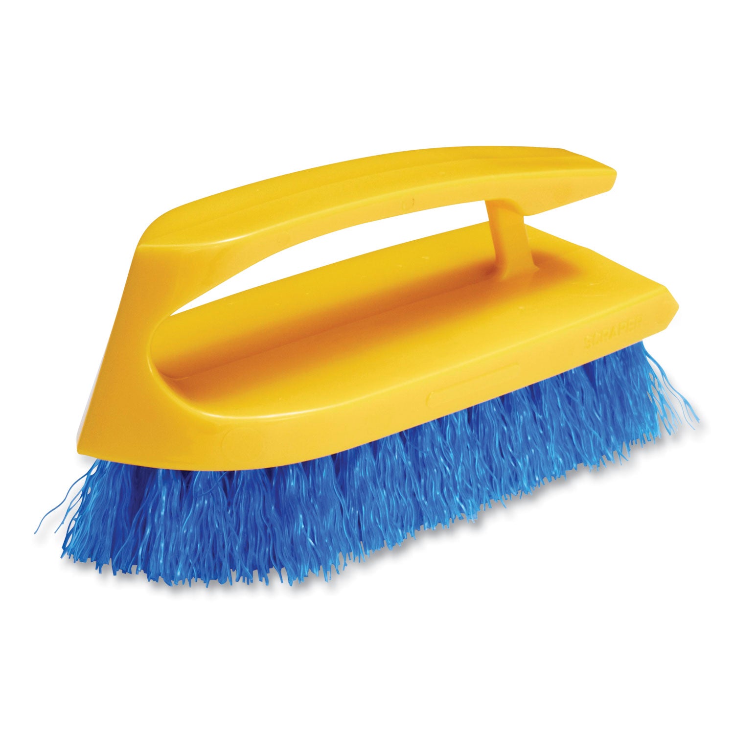Rubbermaid Commercial Iron Handle Scrub Brush - Polypropylene Bristle - 6" Brush Face - Plastic Handle - Navy, Yellow - 1 Each