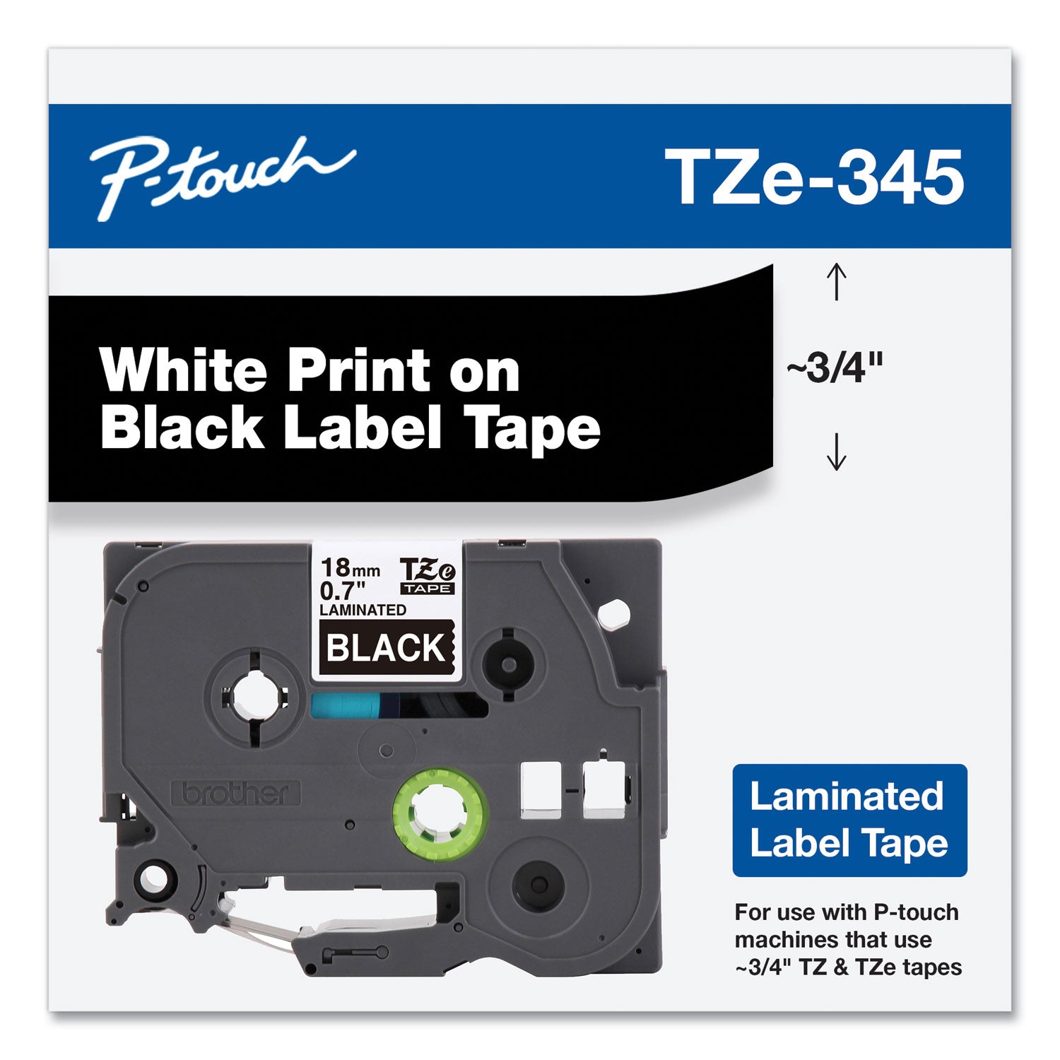 Tze Standard Adhesive Laminated Labeling Tape, 0.7" X 26.2 Ft, White On Black