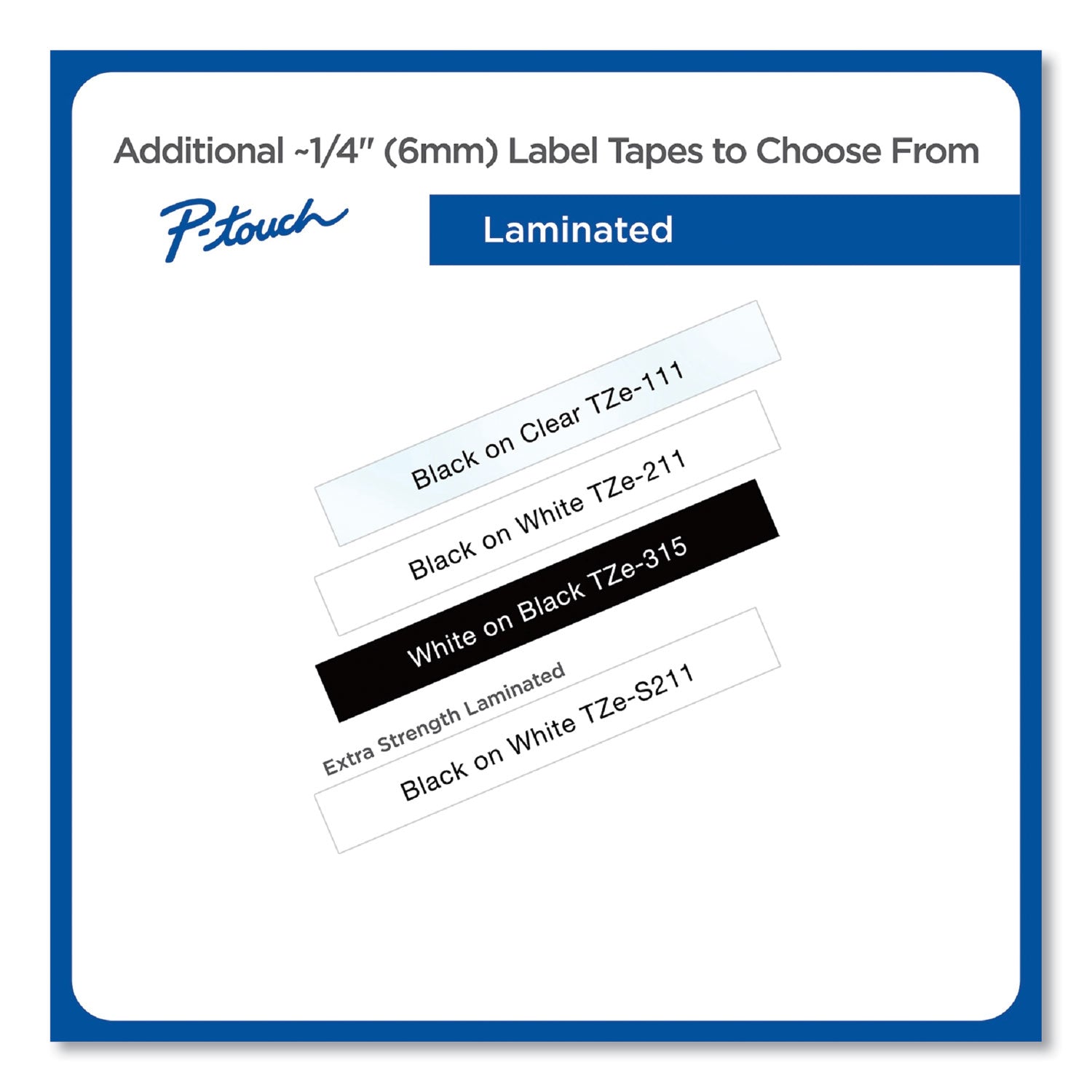 Tze Standard Adhesive Laminated Labeling Tape, 0.23" X 26.2 Ft, Black On White