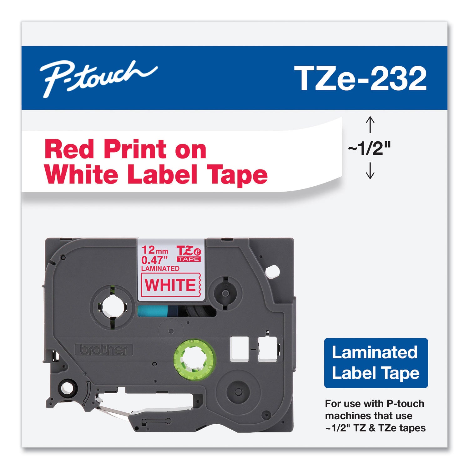 Tze Standard Adhesive Laminated Labeling Tape, 0.47" X 26.2 Ft, Red On White
