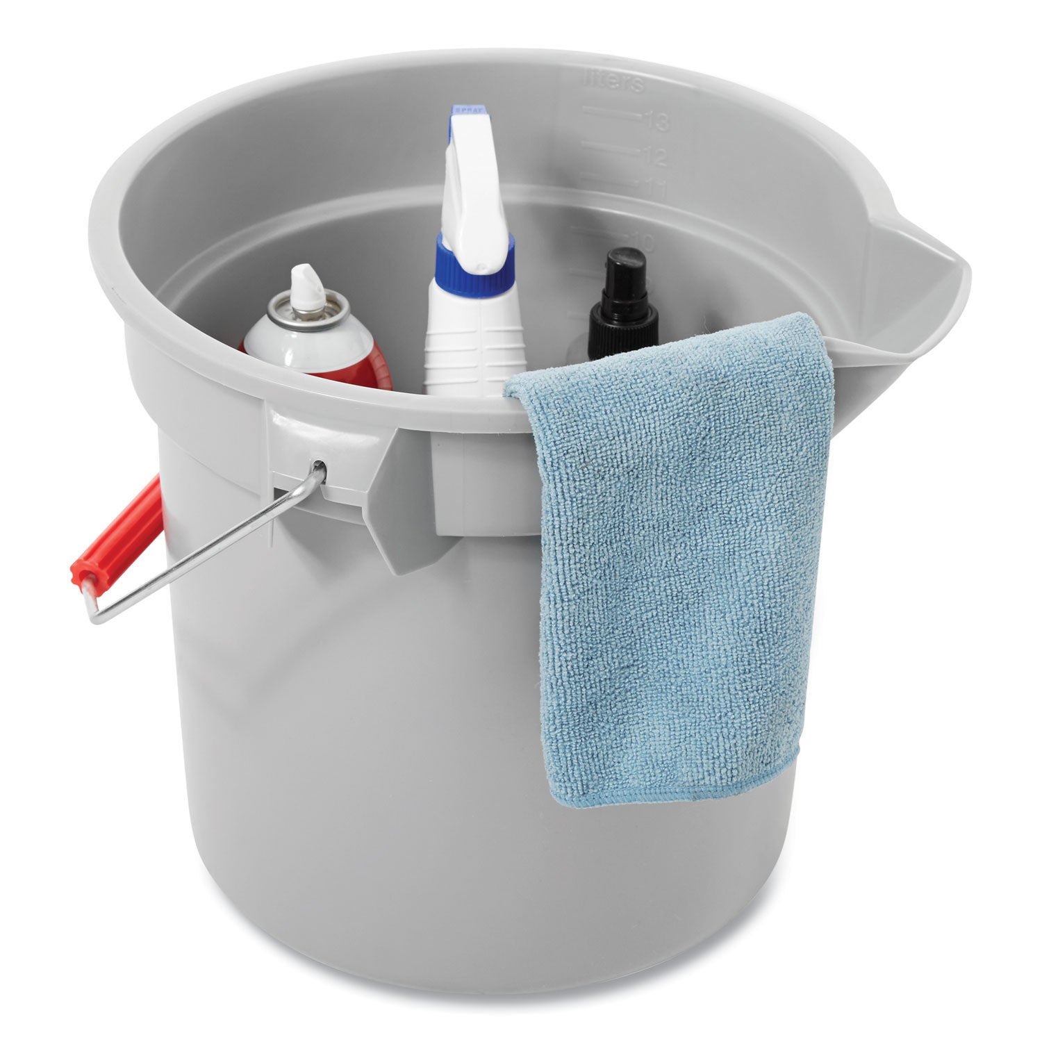 Rubbermaid Commercial Brute 14-quart Round Bucket - 3.50 gal - Heavy Duty, Rust Resistant, Bend Resistant, Graduated, Handle, Stackable - 11.3" - Plastic, Steel - Gray - 1 Each