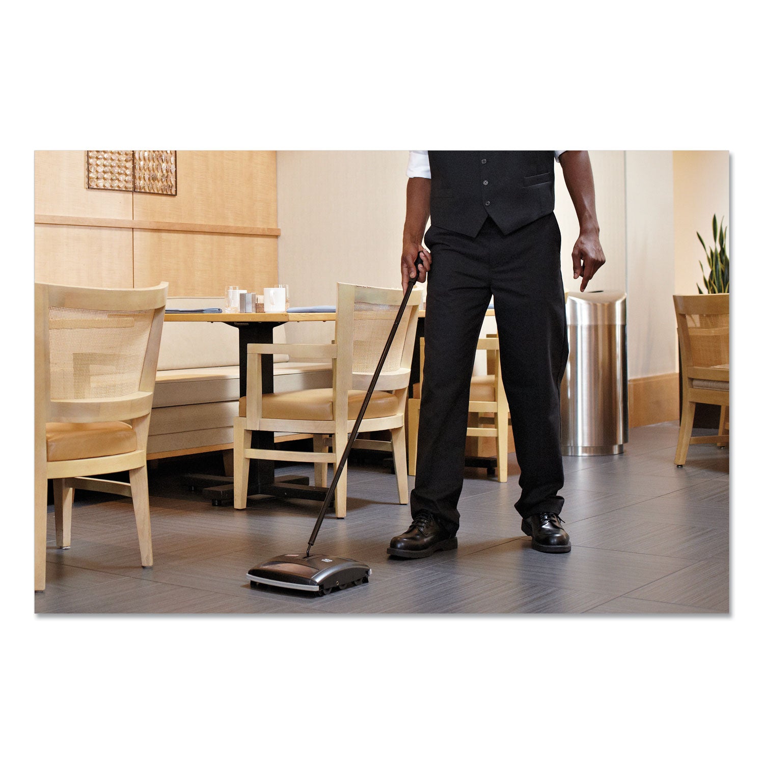Dual Action Sweeper, 44" Steel/plastic Handle, Black/yellow