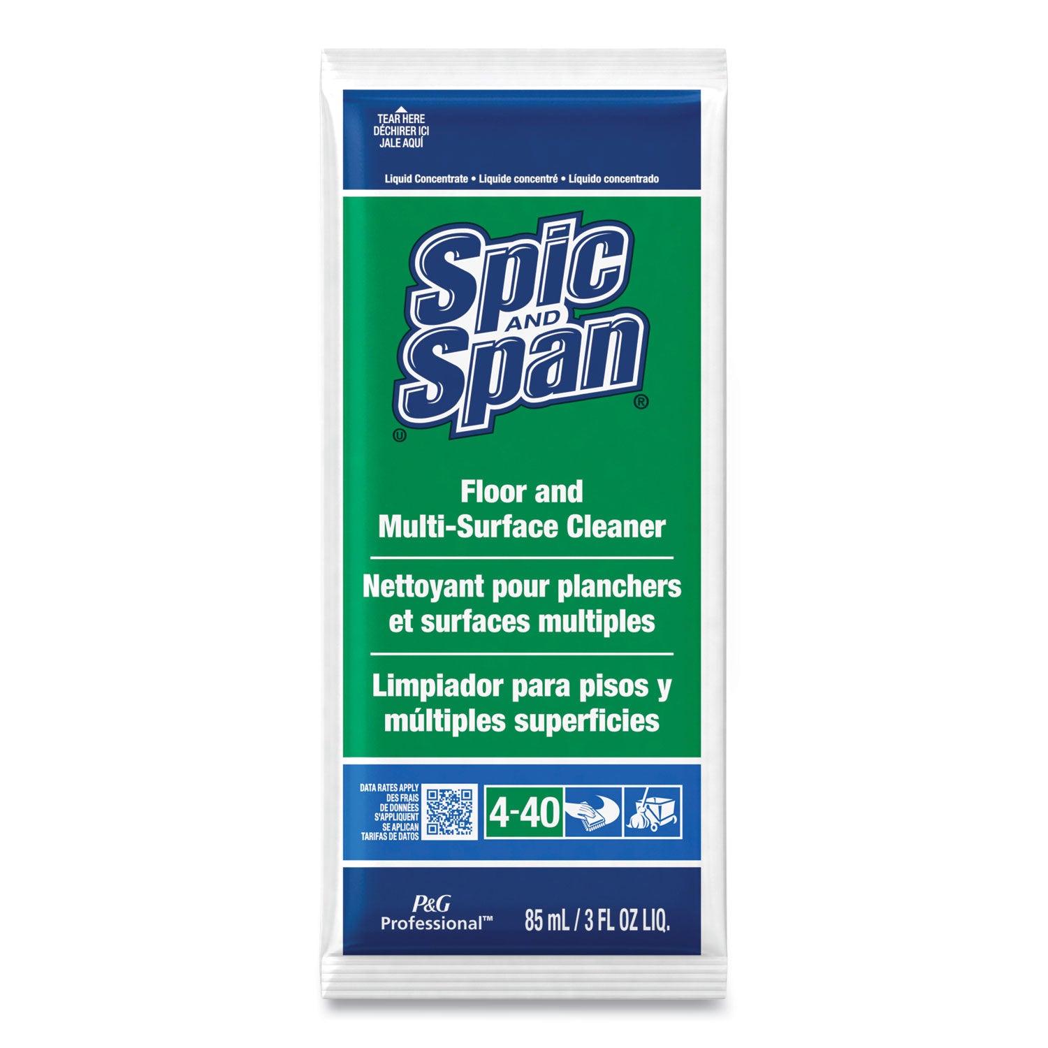 Spic and Span Floor Cleaner Concentrate, 3 fl oz, Non-corrosive, Slip Resistant, Green Translucent, 45 per Carton