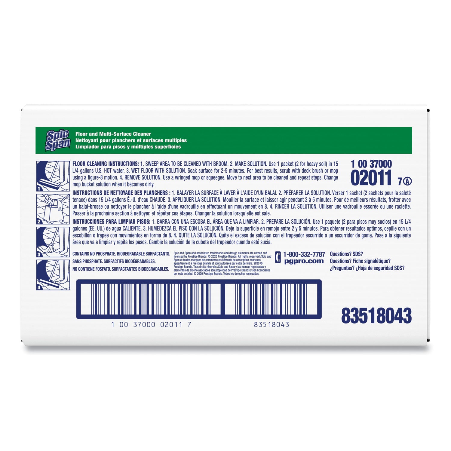 Spic and Span Floor Cleaner Concentrate, 3 fl oz, Non-corrosive, Slip Resistant, Green Translucent, 45 per Carton