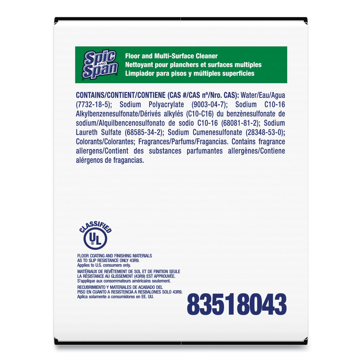 Spic and Span Floor Cleaner Concentrate, 3 fl oz, Non-corrosive, Slip Resistant, Green Translucent, 45 per Carton