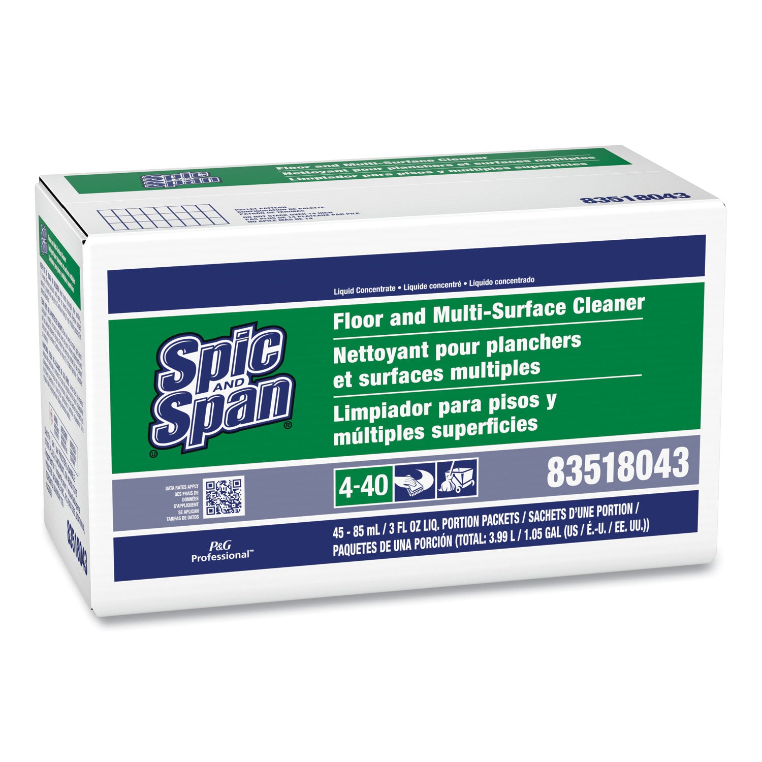 Spic and Span Floor Cleaner Concentrate, 3 fl oz, Non-corrosive, Slip Resistant, Green Translucent, 45 per Carton