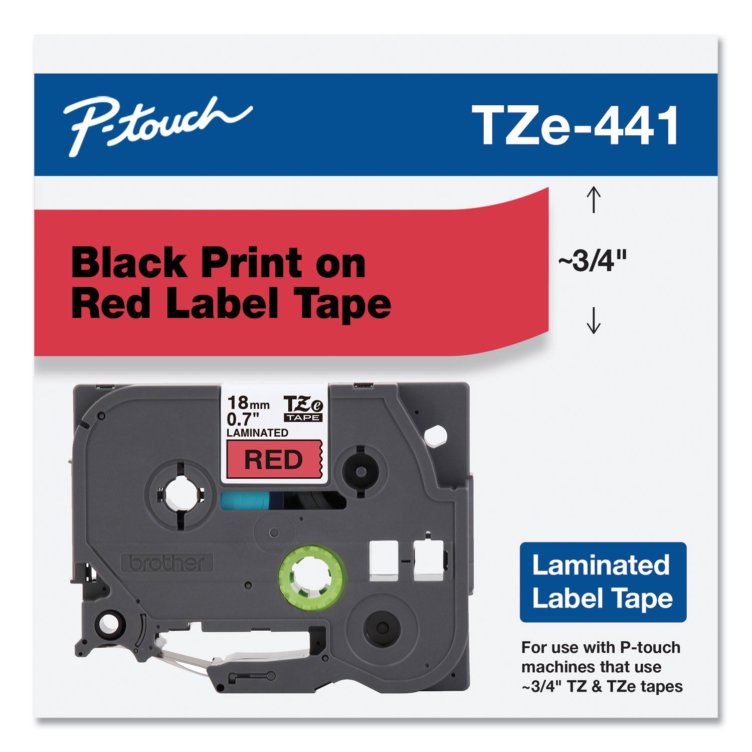 Tze Standard Adhesive Laminated Labeling Tape, 0.7" X 26.2 Ft, Black On Red