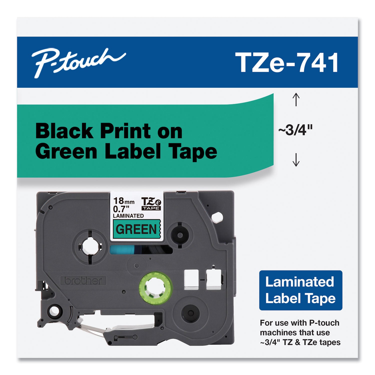Tze Standard Adhesive Laminated Labeling Tape, 0.7" X 26.2 Ft, Black On Green