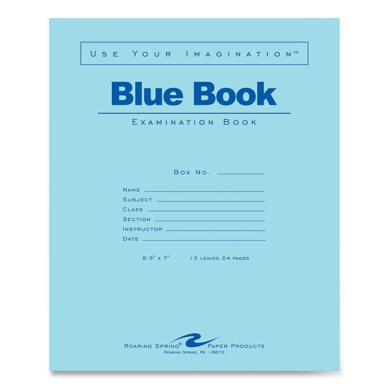 Examination Blue Book, Wide/Legal Rule, Blue Cover, (12) 8.5 X 7 Sheets