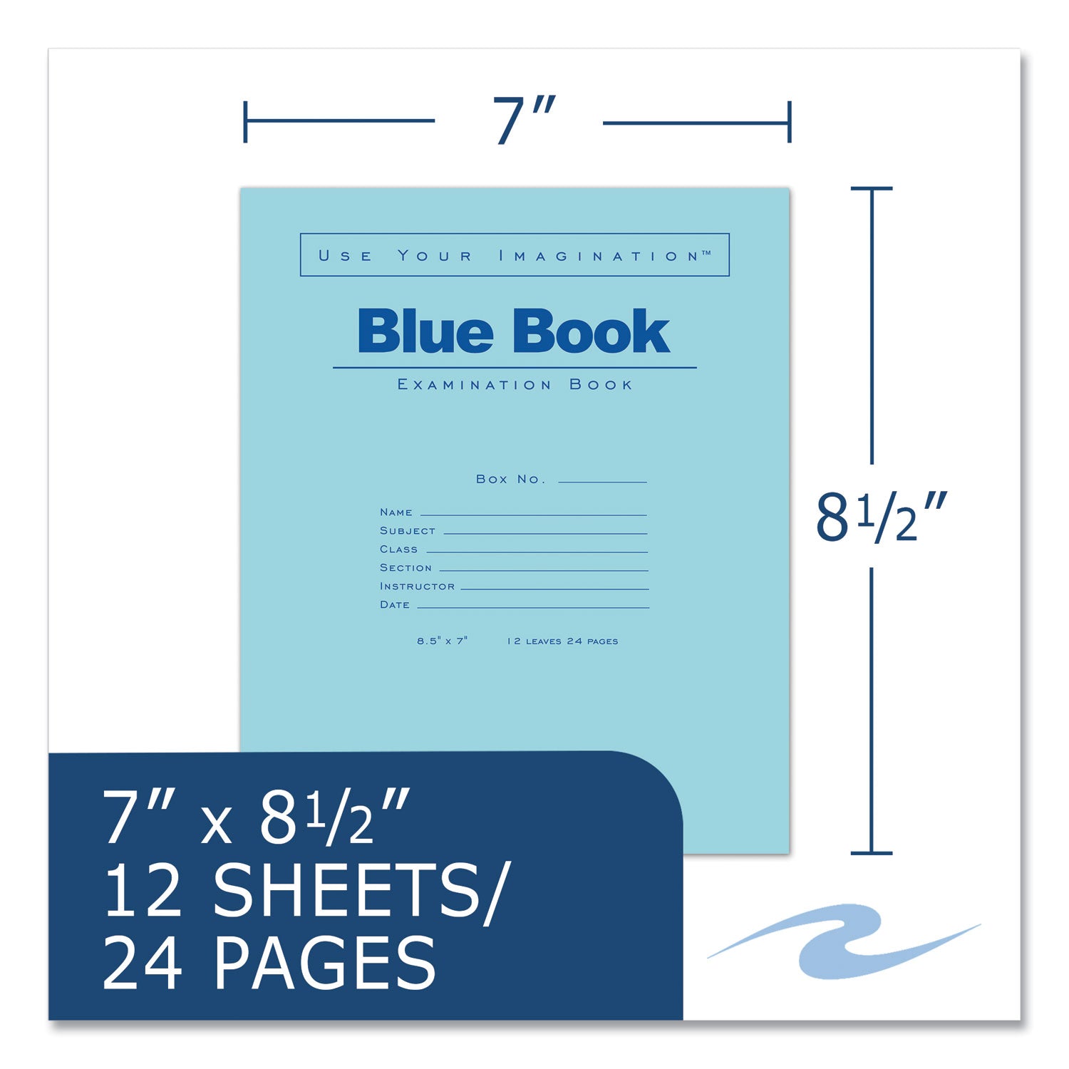 Examination Blue Book, Wide/Legal Rule, Blue Cover, (12) 8.5 X 7 Sheets