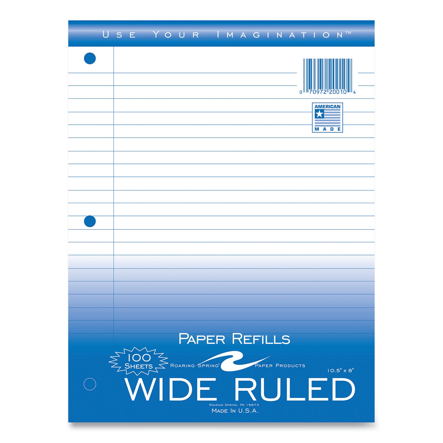 Notebook Filler Paper, 3-Hole, 8 X 10.5, Wide/Legal Rule, 100/Pack