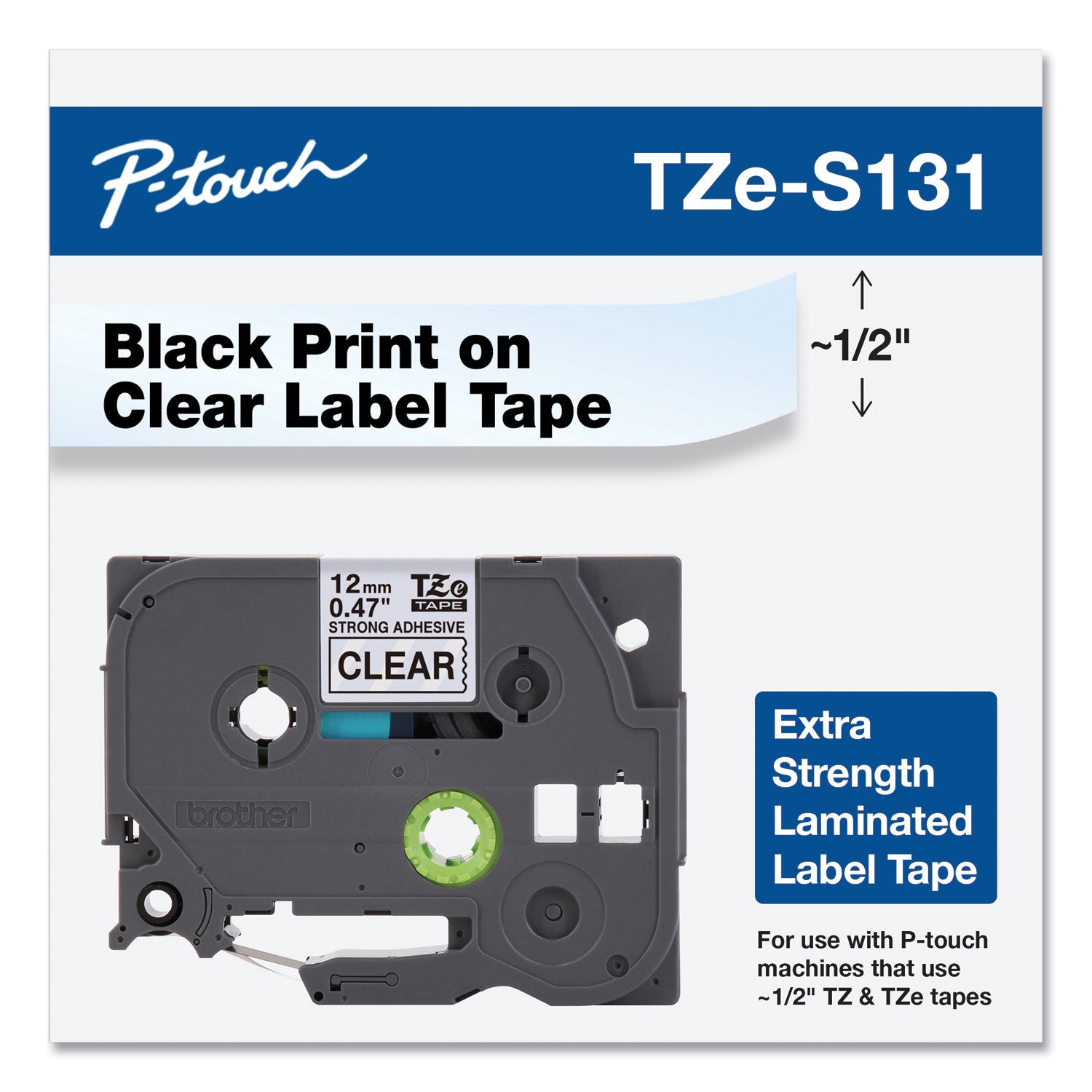 Tze Extra-Strength Adhesive Laminated Labeling Tape, 0.47" X 26.2 Ft, Black On Clear