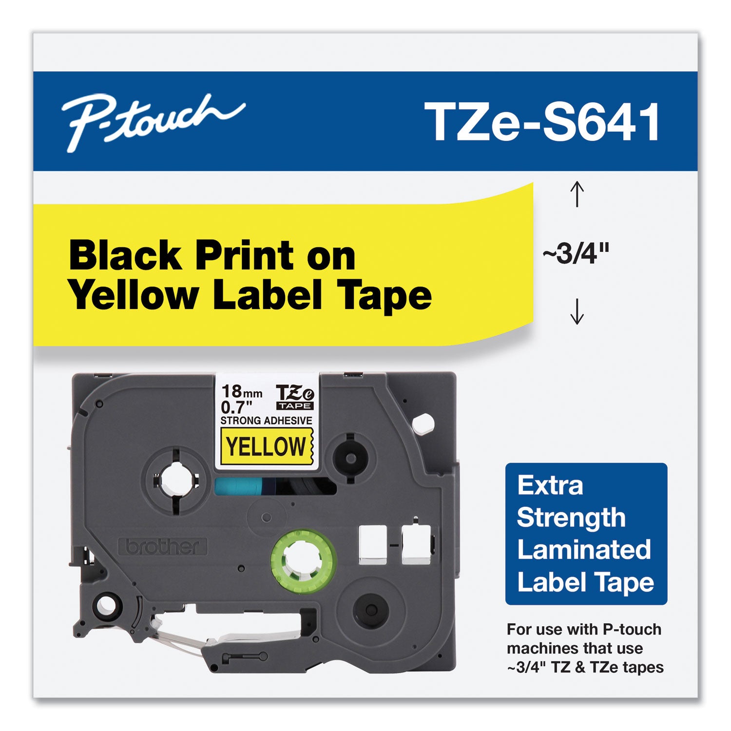 Tze Extra-Strength Adhesive Laminated Labeling Tape, 0.7" X 26.2 Ft, Black On Yellow