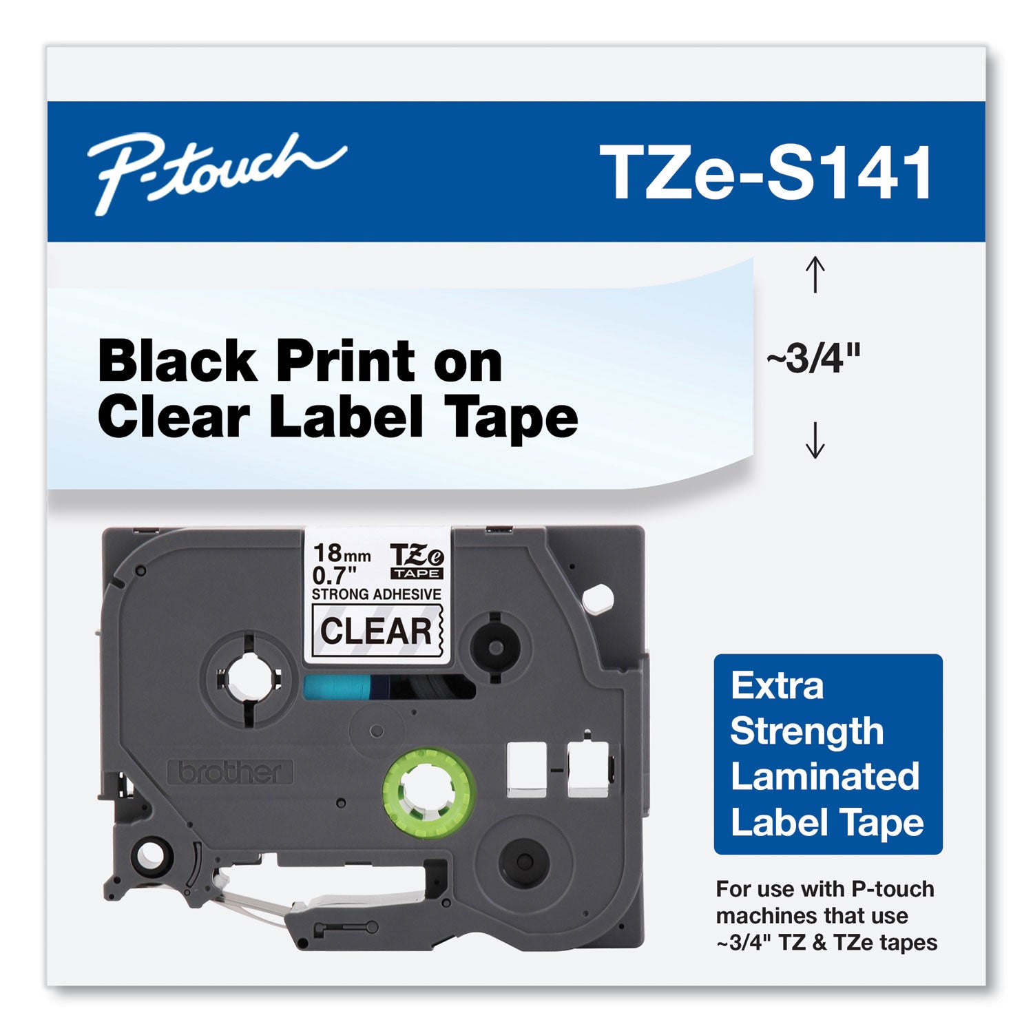 Tze Extra-Strength Adhesive Laminated Labeling Tape, 0.7" X 26.2 Ft, Black On Clear