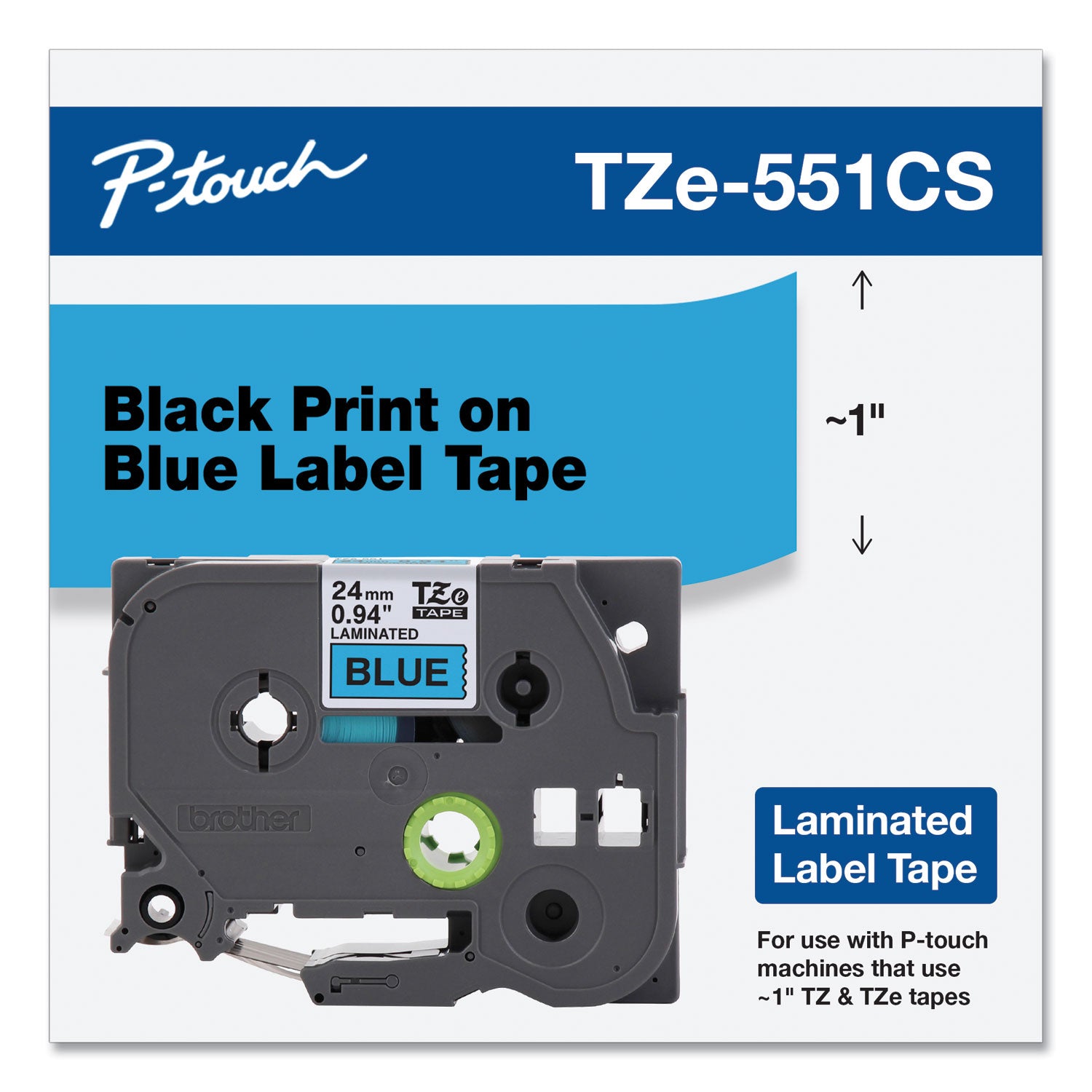 Tze Laminated Removable Label Tapes, 0.94" X 26.2 Ft, Black On Blue