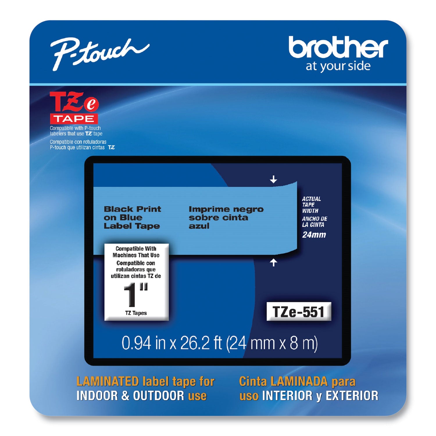 Tze Laminated Removable Label Tapes, 0.94" X 26.2 Ft, Black On Blue