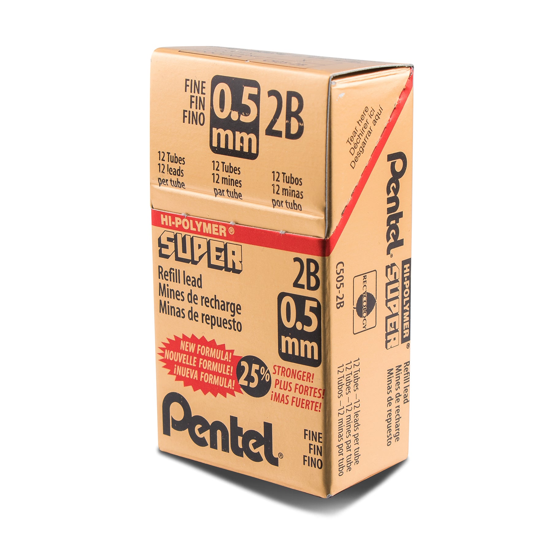 Super Hi-Polymer Lead Refill (0.5mm) Fine, 2B, 12 Pieces/Tube, 12 Tubes/Box
