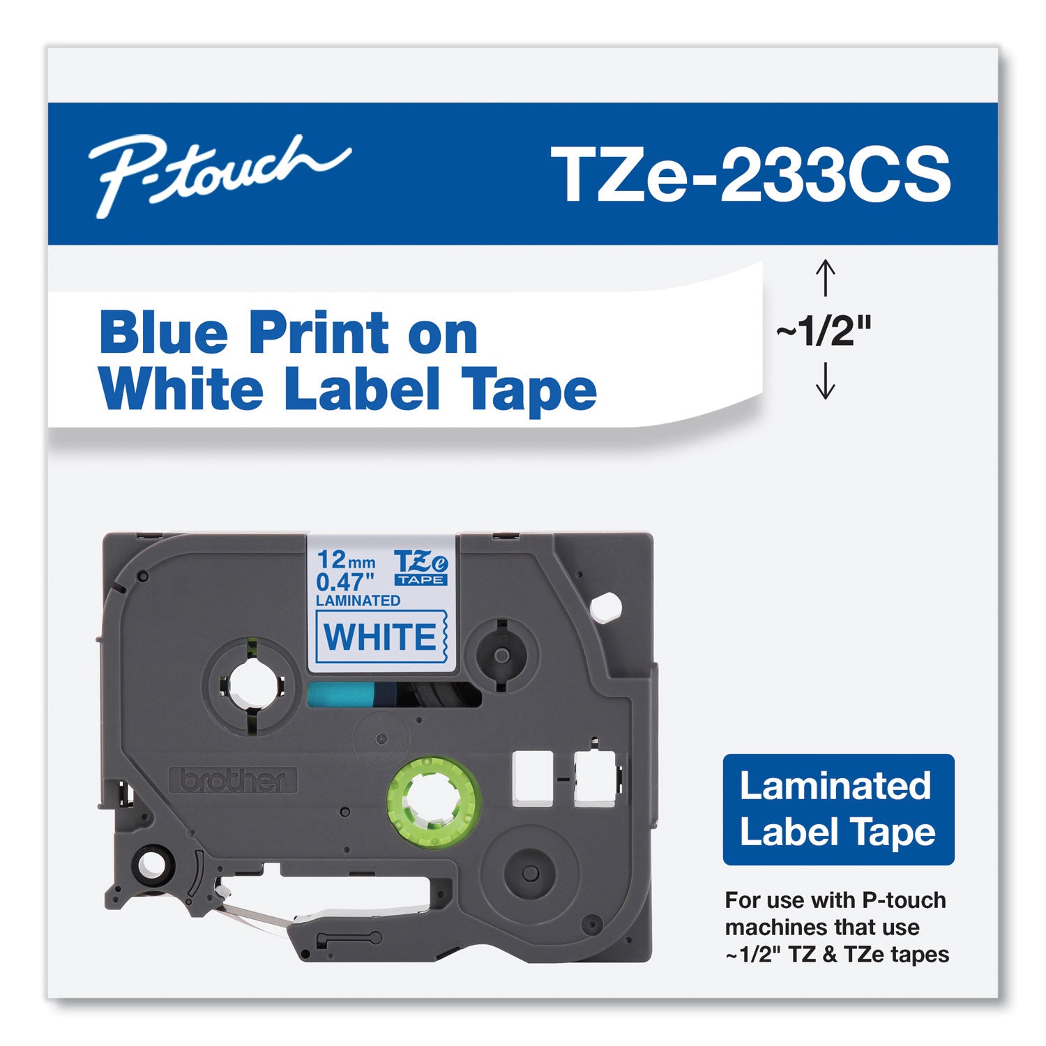 Tze Laminated Removable Label Tapes, 0.47" X 26.2 Ft, Blue On White