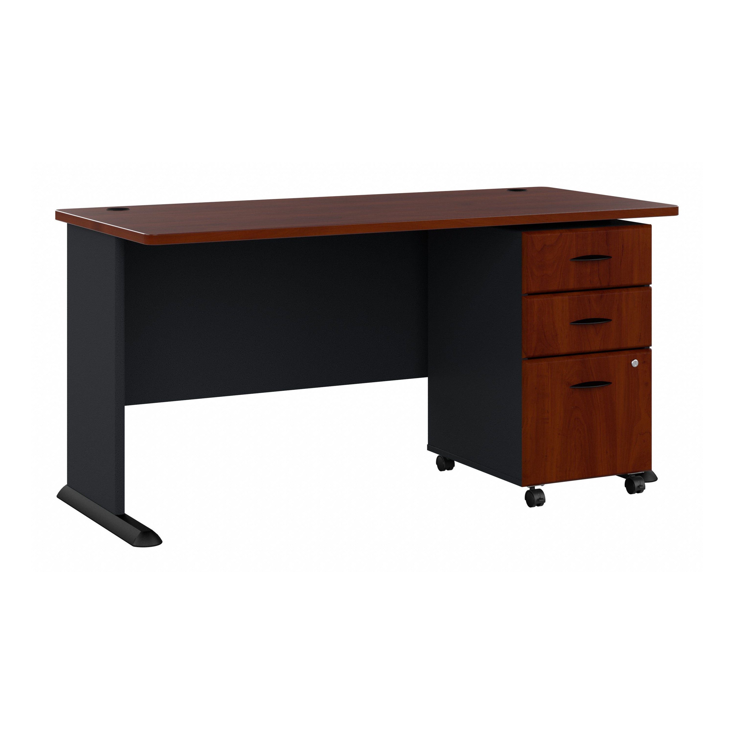 Bush Business Furniture Series A 60W Desk with Mobile File Cabinet in Hansen Cherry and Galaxy - 59.57" Width x 26.81" Depth x 29.66" Height