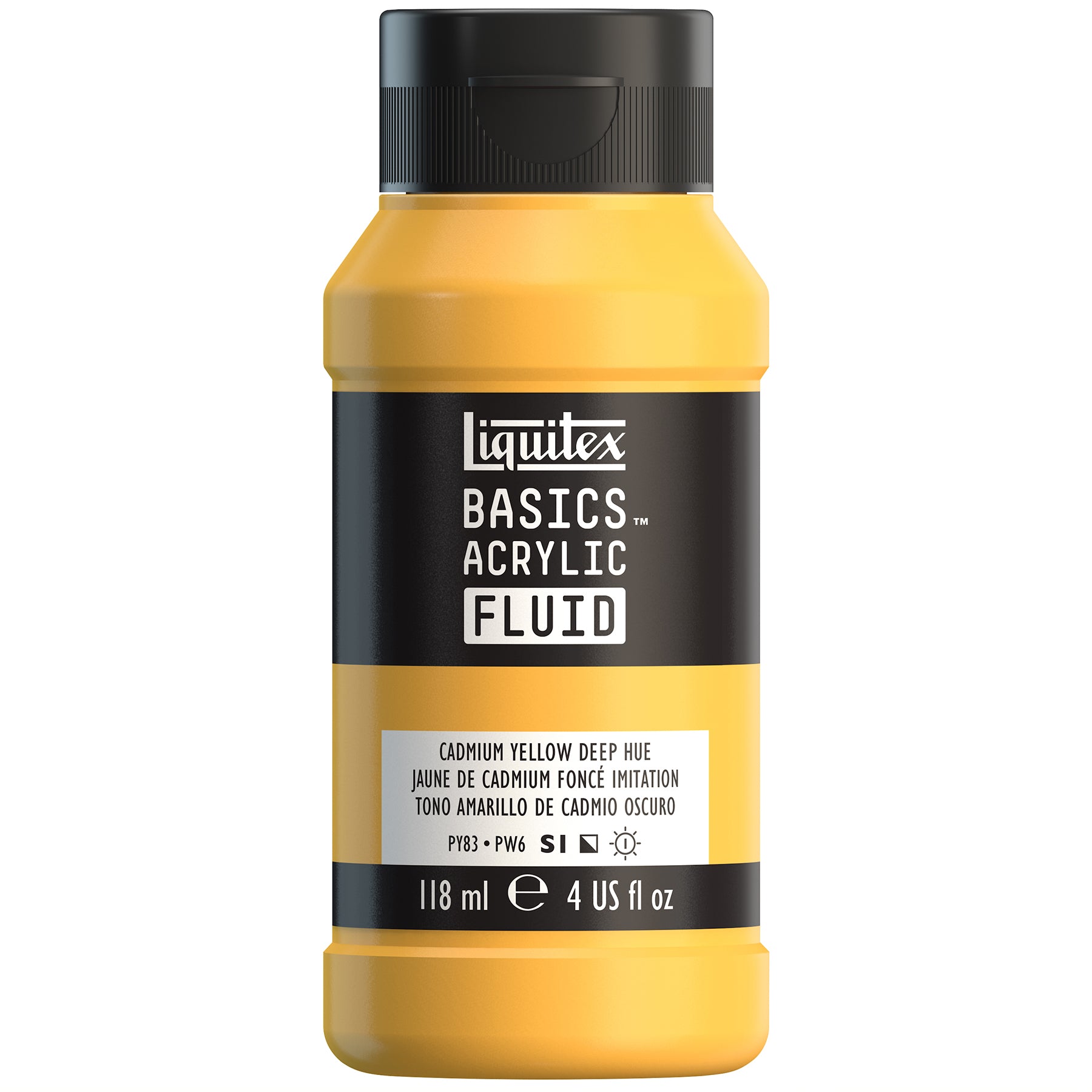 LQ BASICS Acrylic Fluid 118ml Bottle -  Cadmium Yellow Deep Hue