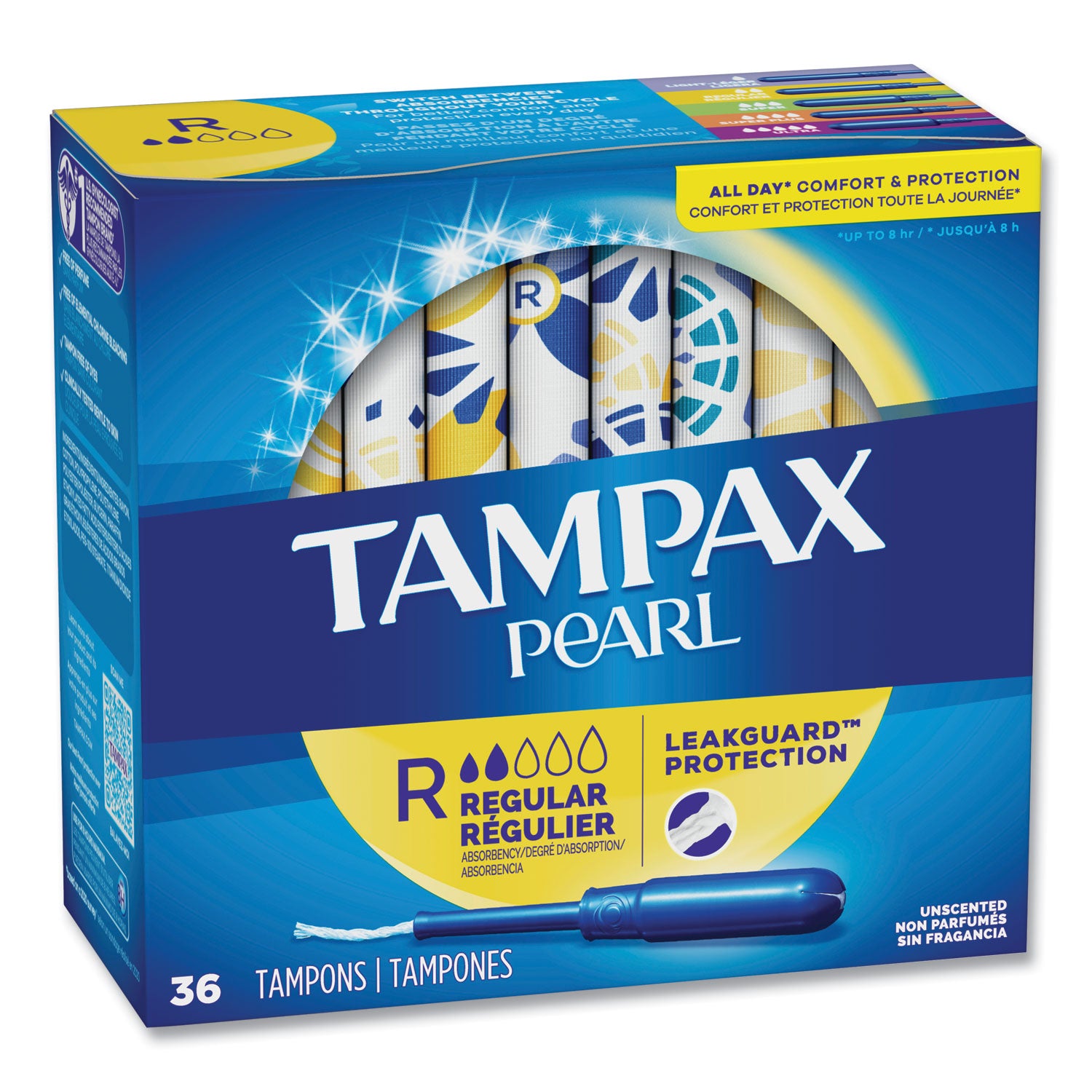 Tampax Pearl Regular Tampons - Regular - Plastic Applicator - Comfortable, Anti-leak, Unscented - 1 Box
