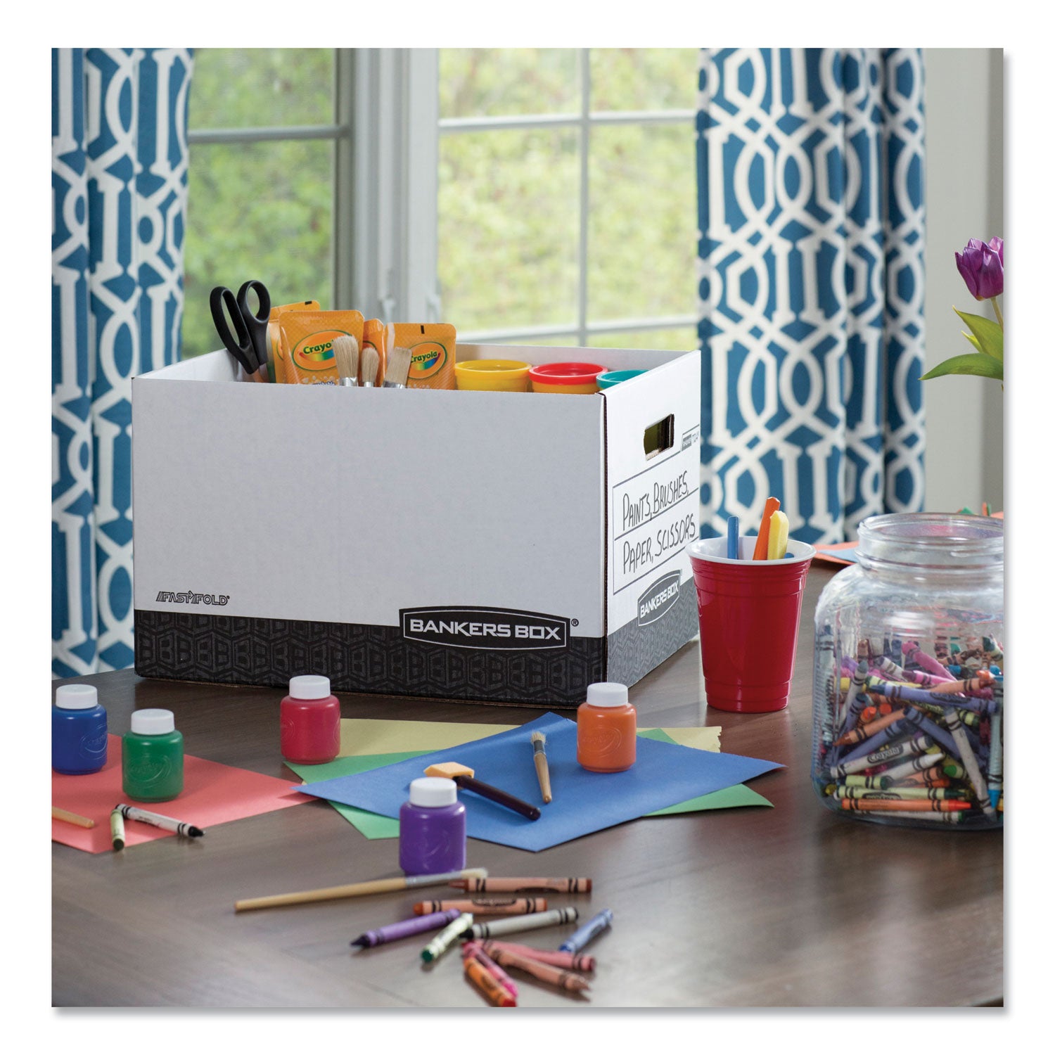 Bankers Box R-Kive File Storage Box, Heavy Duty, Lift-off Lid, Stackable, Letter/Legal Size, White/Black, 12 Boxes per Carton