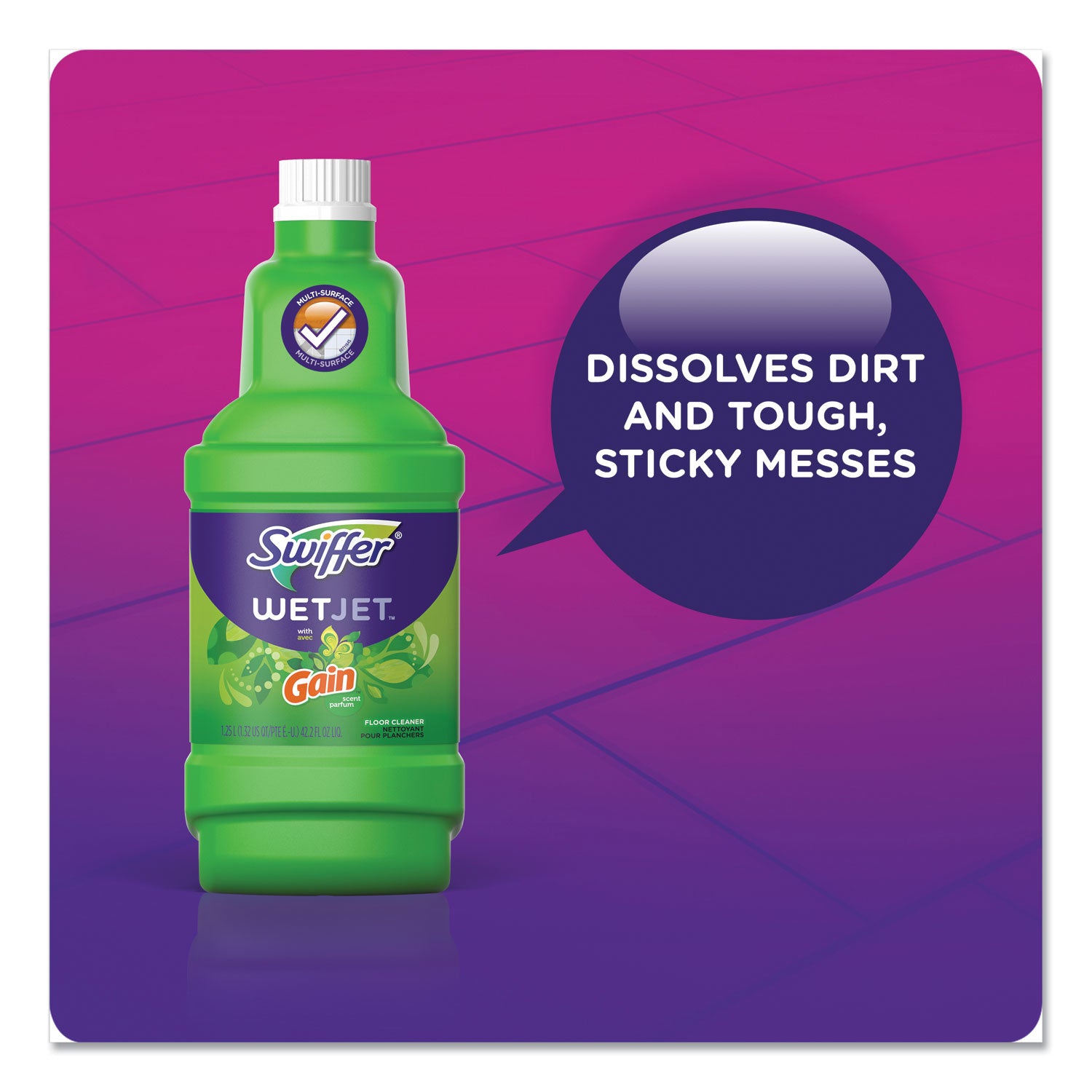 Swiffer WetJet MS Floor Cleaner, Multi Surface, Liquid, Gain Scent, 40.6 fl oz (1.3 quart), Green, 1 Bottle
