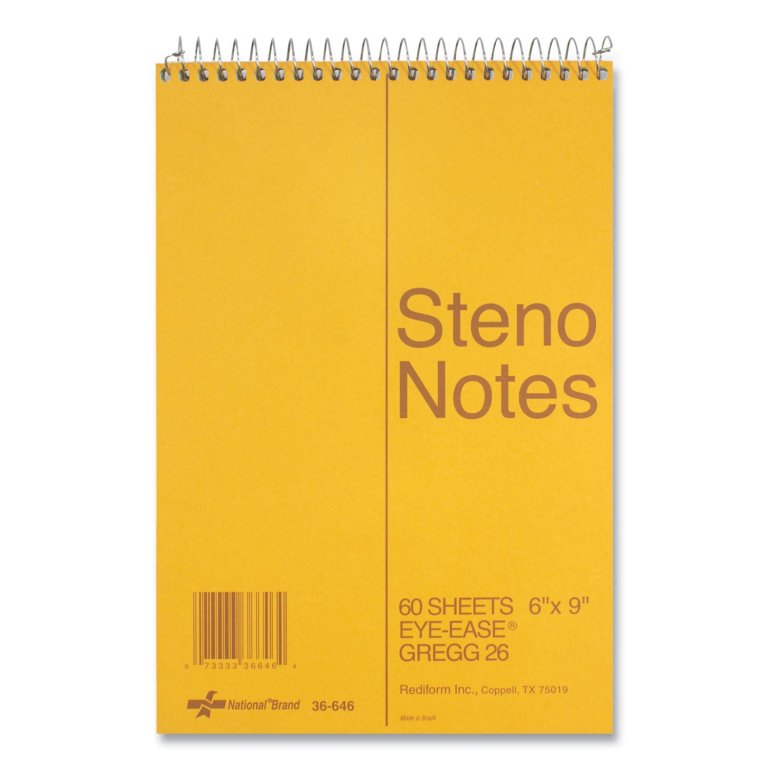 60 Sheets - Wire Bound - Light Blue Margin - 16 lb Basis Weight - 6" x 9" Sheet Size - Green Paper - Brown Cover - Unpunched, Subject - 1 Each
