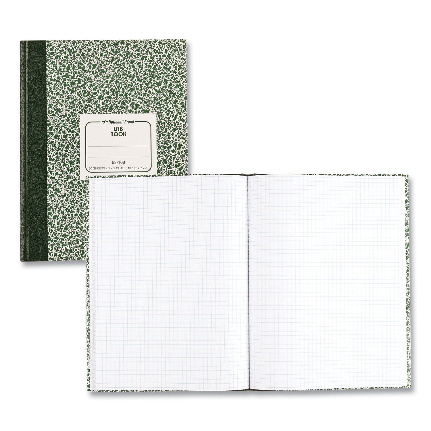 Rediform Lab Composition Notebook - 60 Sheets - Sewn - 7 7/8" x 10 1/8" Sheet Size - White Paper - Green Marble Cover - Recycled - 1 Each