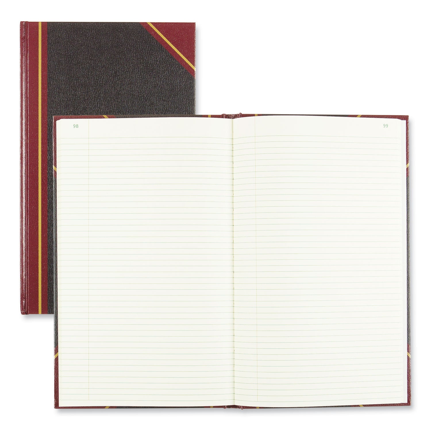 Rediform Texhide Cover Record Books with Margin - 500 Sheet(s) - Thread Sewn - 8.75" x 14.25" Sheet Size - Black - Green Sheet(s) - Black Cover - Recycled - 1 Each