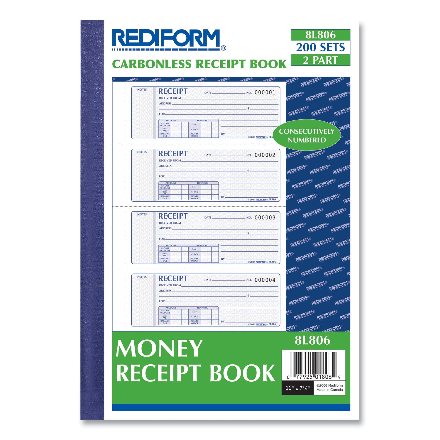 200 Sheet(s) - Book Bound - 2 Part - Carbonless Copy - 7" x 2.75" Sheet Size - Assorted Sheet(s) - 1 Each