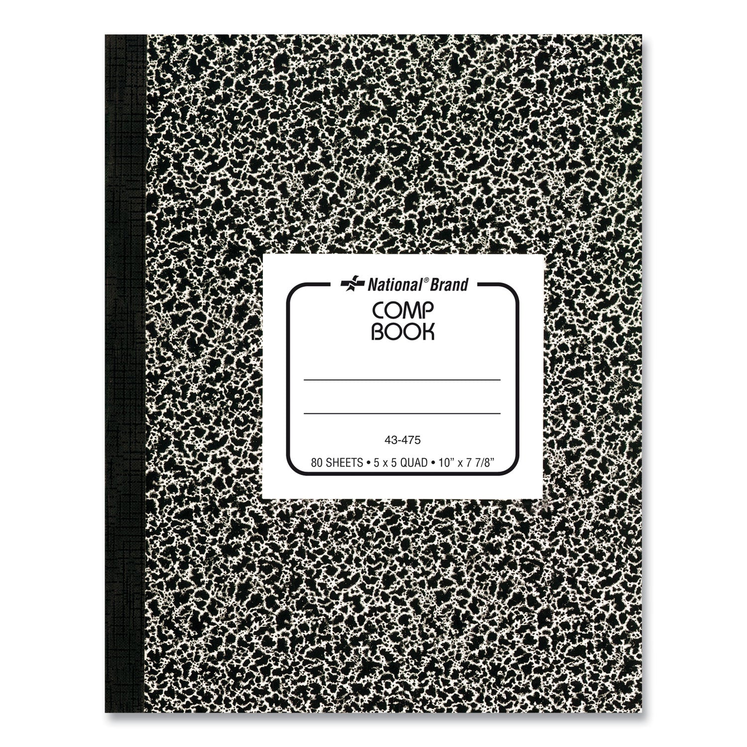 Rediform Xtreme White Notebook - 80 Sheets - Sewn - Quad Ruled Front Ruling - Blue Margin - 16 lb Basis Weight - 7 7/8" x 10" Sheet Size - White Paper - Black Marble Cover - Unpunched - 1 Each