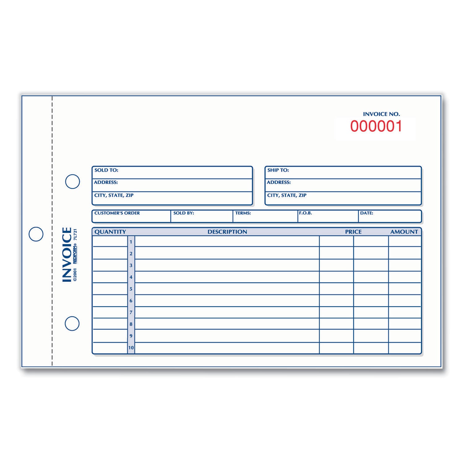 50 Sheet(s) - Stapled - 2 Part - Carbonless Copy - 7.87" x 5.50" Sheet Size - 2 x Holes - White, Yellow - Blue, Red Print Color - 1 Each
