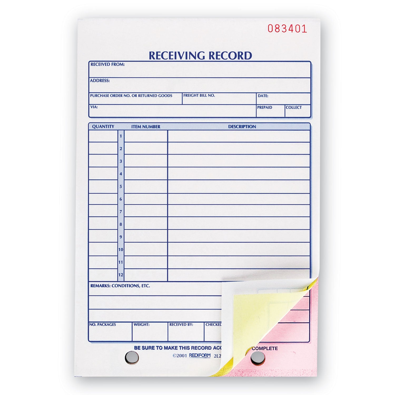 50 Sheet(s) - Stapled - 3 Part - Carbonless Copy - 5.50" x 7.87" Sheet Size - 2 x Holes - White Sheet(s) - Black Print Color - 1 Each